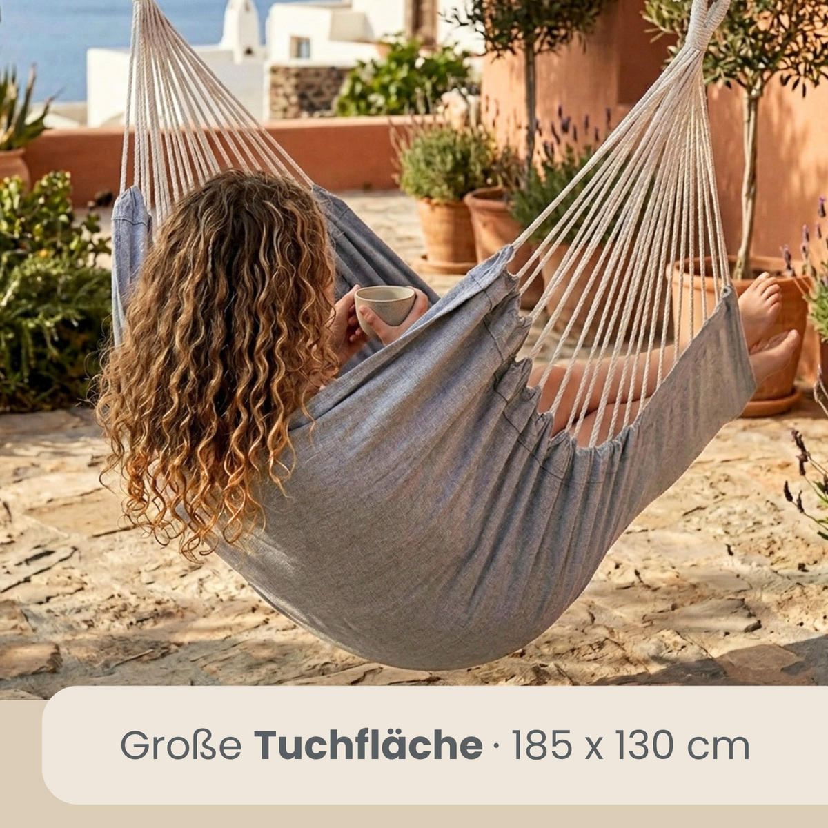 XXL-HÄNGESESSEL bis 150kg, 185/130cm, Grau - Grau, Textil (130/155/185cm) - Amanka