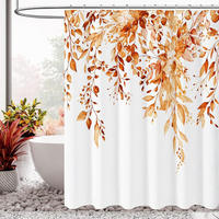 DUSCHVORHANG Braun Aquarell Blätter Blumen Pflanzen Muster wasserdicht Dekoration Badezimmer mit Haken - Orange, Textil (180/200cm) - MCBOSON