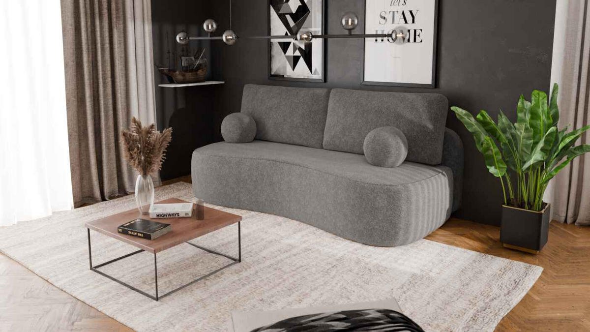 BETTSOFA SANDRO Grau Bucle-Stoff mit Schlaffunktion - Grau, Textil (101/93/207cm) - MASSENO