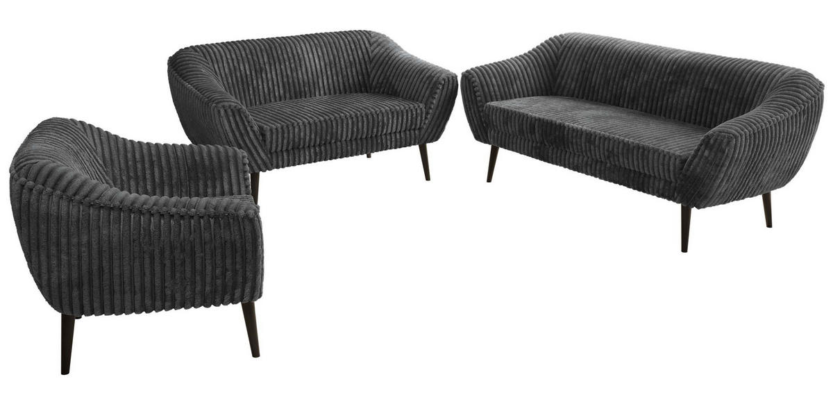 SEDACÍ SOUPRAVA 3+2+1 PIRS - Šedá Manšestr - Černé nohy - šedá/černá, kompozitní dřevo/textil (180/75/74cm) - MKS