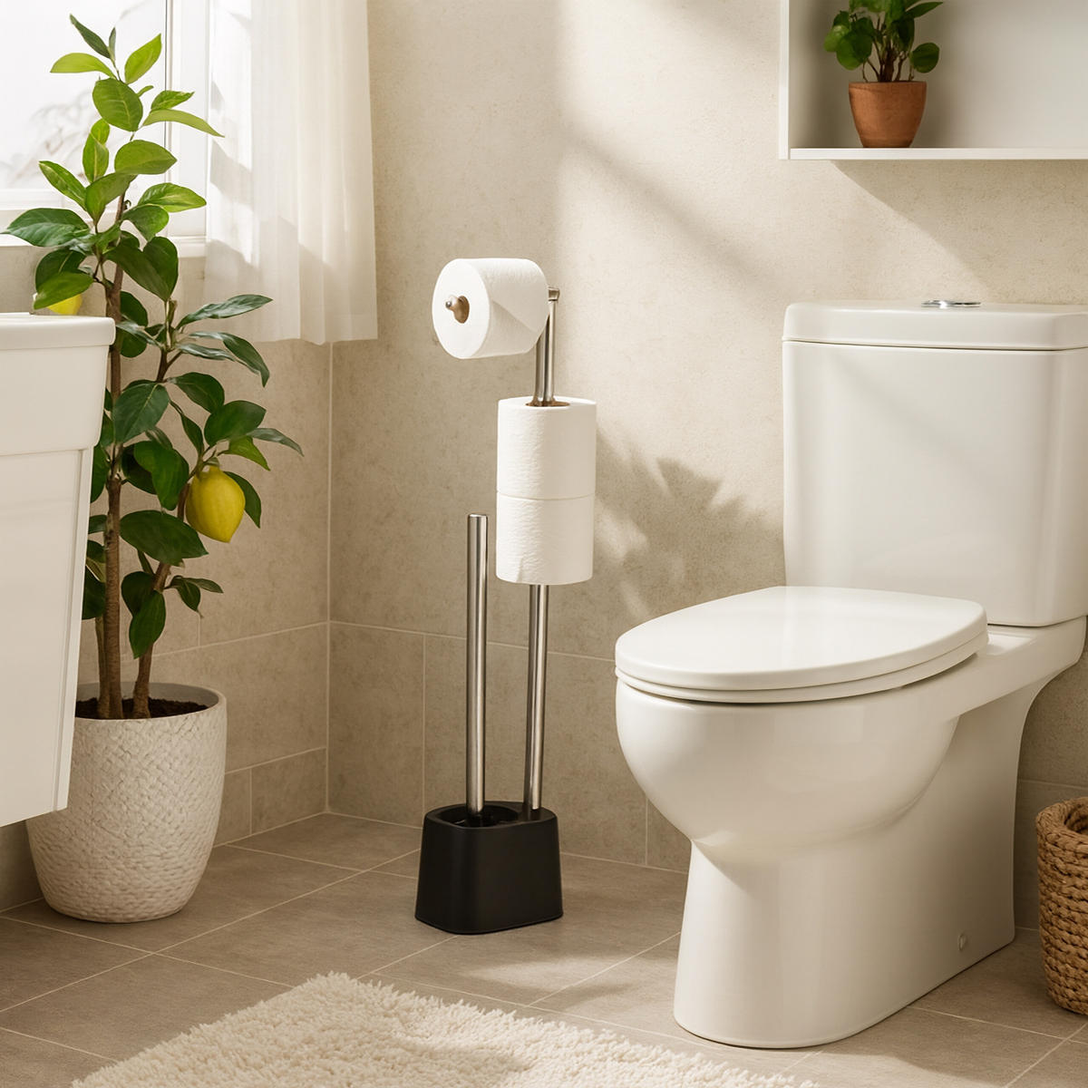 WC-GARNITUR - Schwarz, Kunststoff/Metall (13/65.5/16cm) - Relaxdays