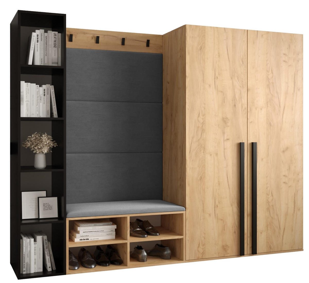GARDEROBEN-SET 214/184/42 - Eichefarben/Schwarz, Holz/Kunststoff (214/184/42cm) - MÖBEL KRYSPOL