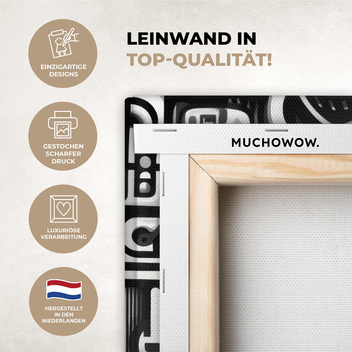 LEINWANDBILD Symbole - Abstrakt - Grafik - Schwarz Room Decor 30x40 cm - Schwarz, Textil (30/40cm) - MuchoWow