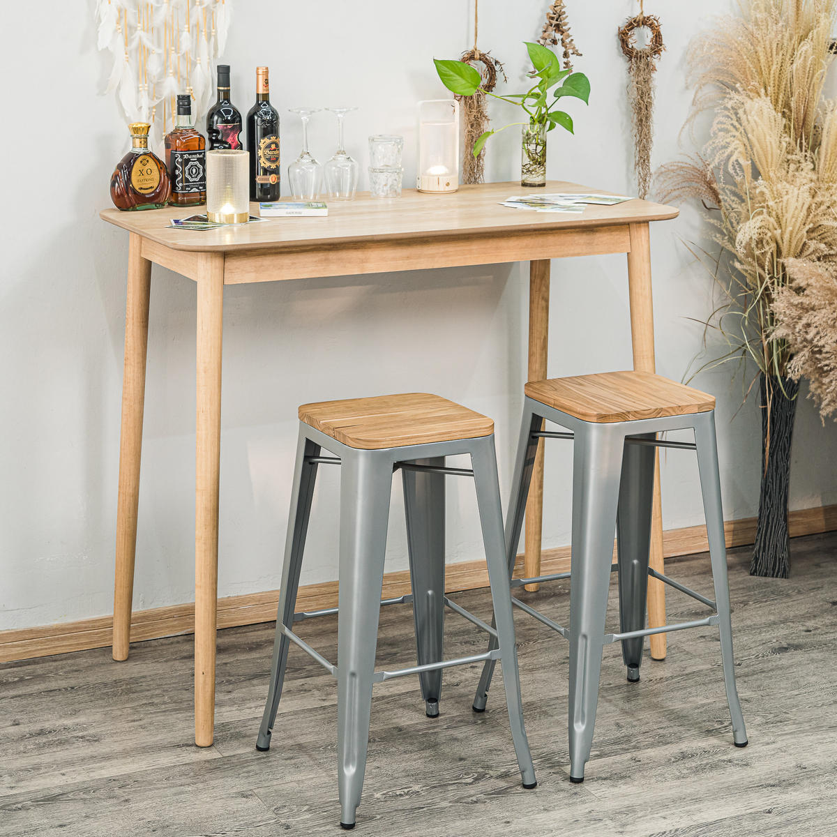 BARHOCKER 4er-Set Holz Grau - Grau, Holz (43/75/43cm) - Nordlys