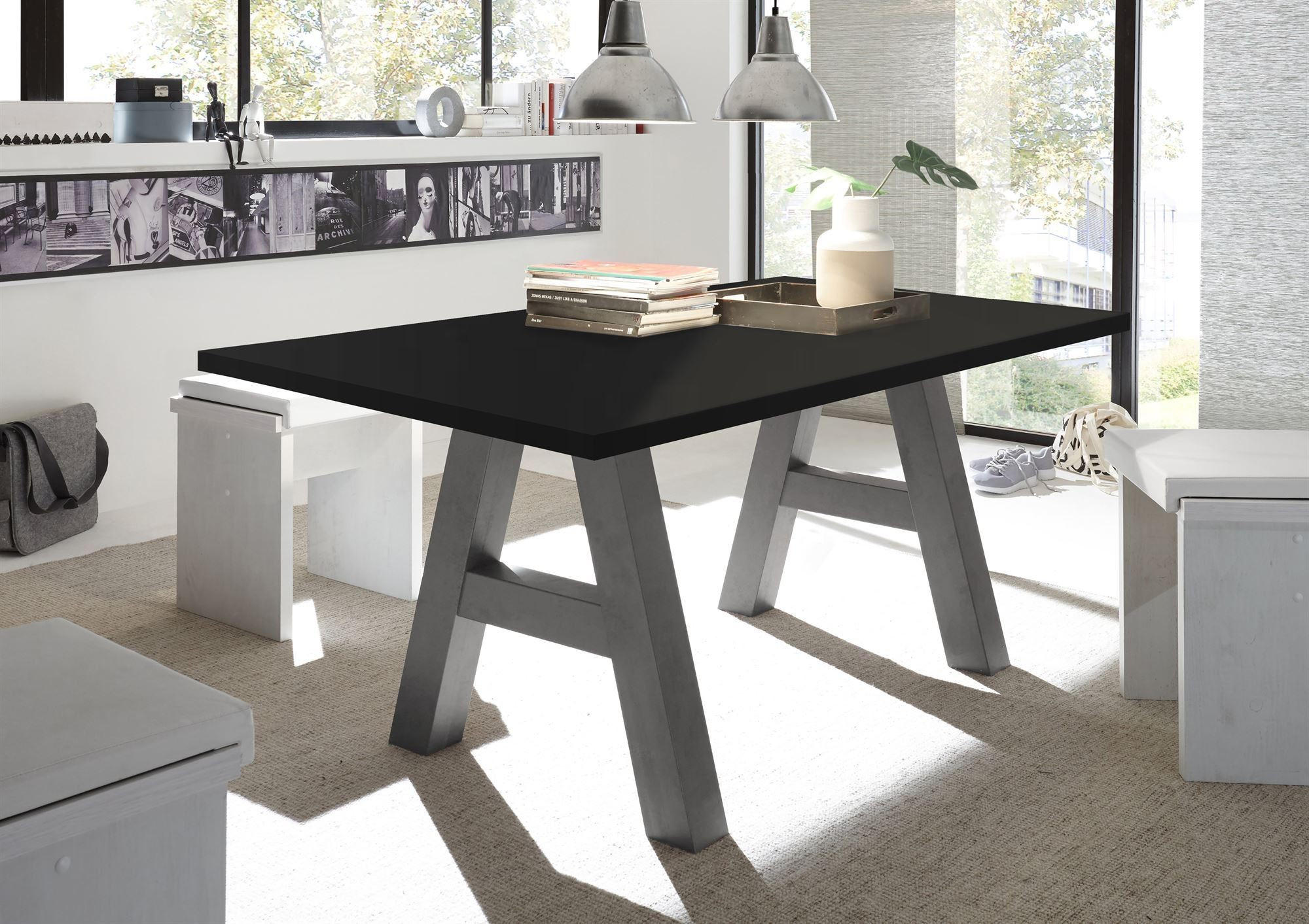 ESSZIMMERTISCH Elia 4 140 x 90 x 75 Esstisch Graphit/Schwarzstahl - Schwarz, Holz (140/90/75cm) - 58aufmkessel