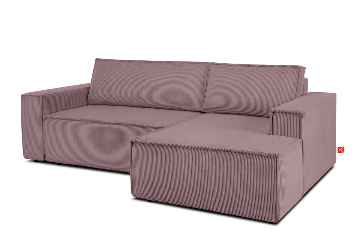 ECKSCHLAFSOFA-RECHTS NAPI in Pet Friendly Cord-Stoff, hellviolett - Violett/Schwarz, Textil (262/148cm) - KONSIMO®
