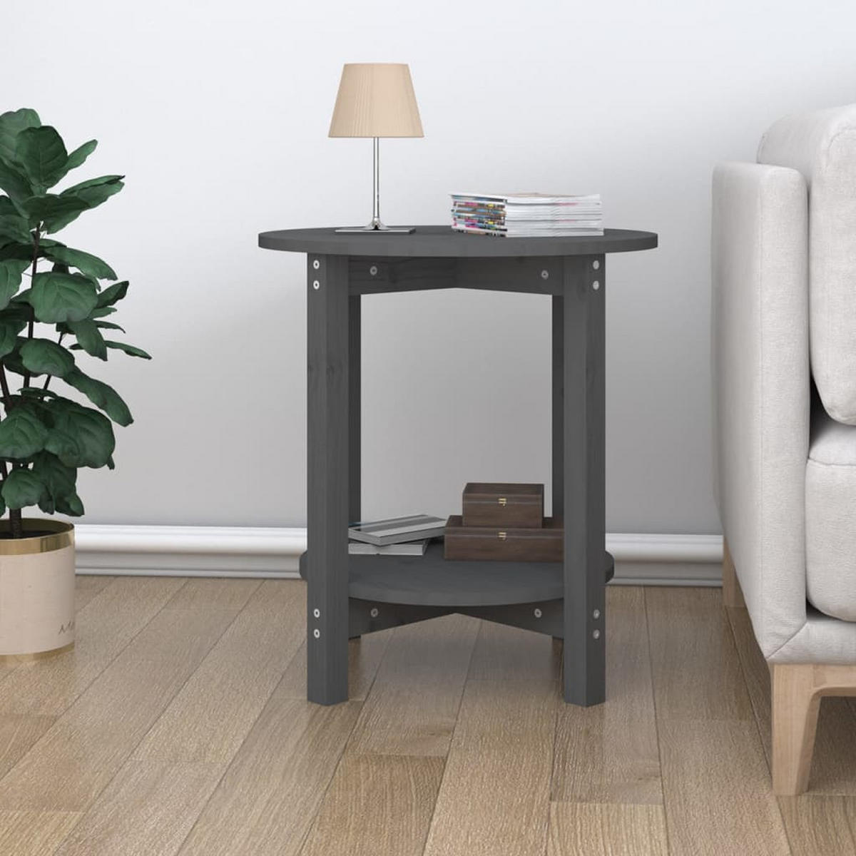 COUCHTISCH Grau Ø 55x60 cm Massivholz Kiefer - Grau, Holz (55/55/60cm) - furnicato