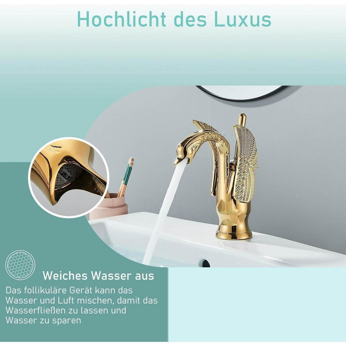 WASCHTISCHARMATUR Schwanen-Design Gold - Goldfarben, Metall (5.8/11/19cm)