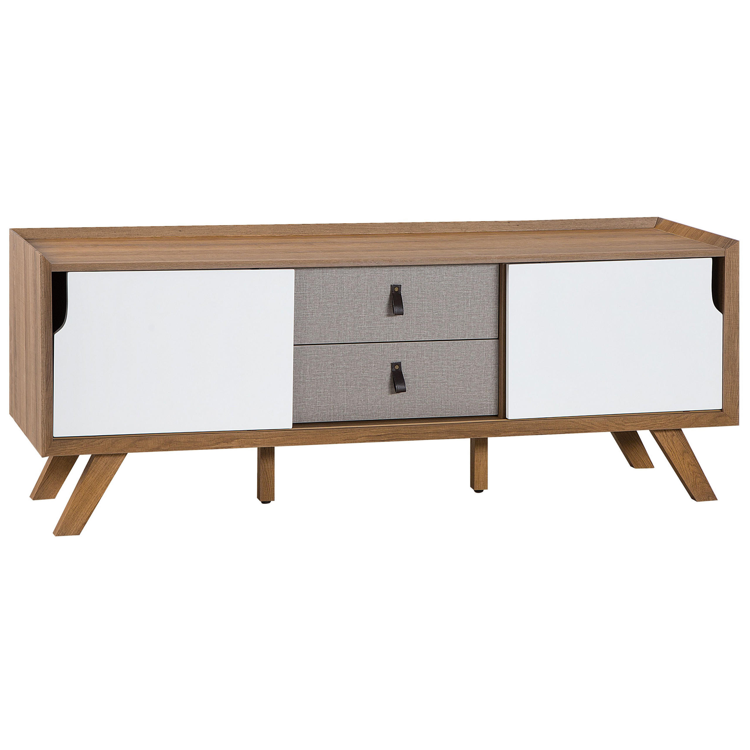 TV-MÖBEL Weiß, Hellbraun, Braun ACTON 42/147/56 cm - Weiß, Holzwerkstoff (147/56/42cm) - Beliani