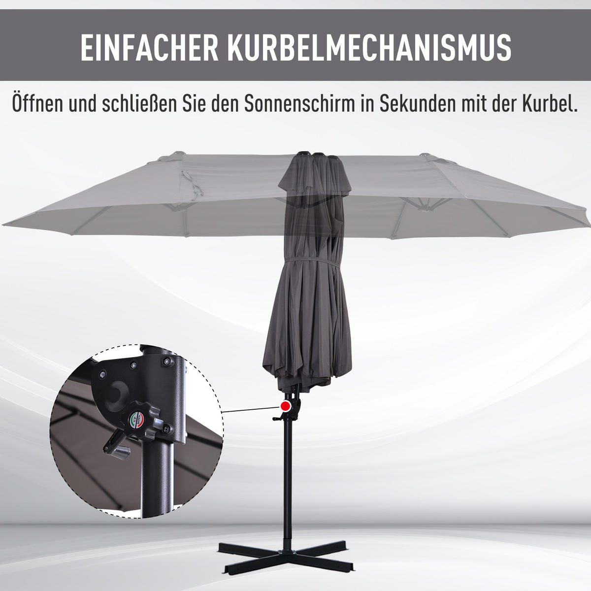 DOPPELSONNENSCHIRM, Ampelschirm mit Kurbel, Verstellbarer Gartenschirm, Metall, Dunkelgrau - Dunkelgrau, Metall (445/270cm) - Outsunny