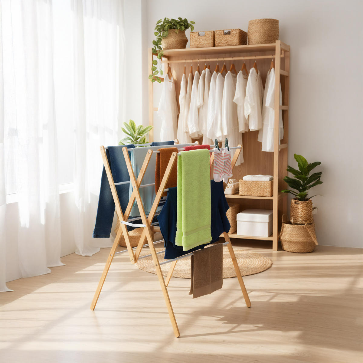 SUŠIAK na prádlo - viacfarebná, kov/drevo (70/93/62cm) - Relaxdays
