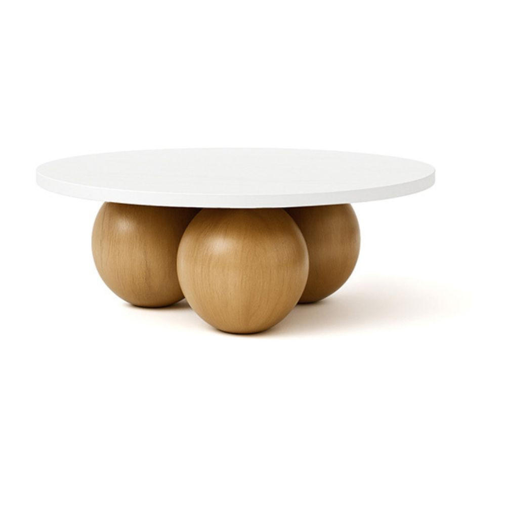 COUCHTISCH BELLY runder 60 cm im modernen Stil (Eiche Weiß/Natural) - Naturfarben/Weiß, Holz (60/60/27cm) - Dekori_Interiors