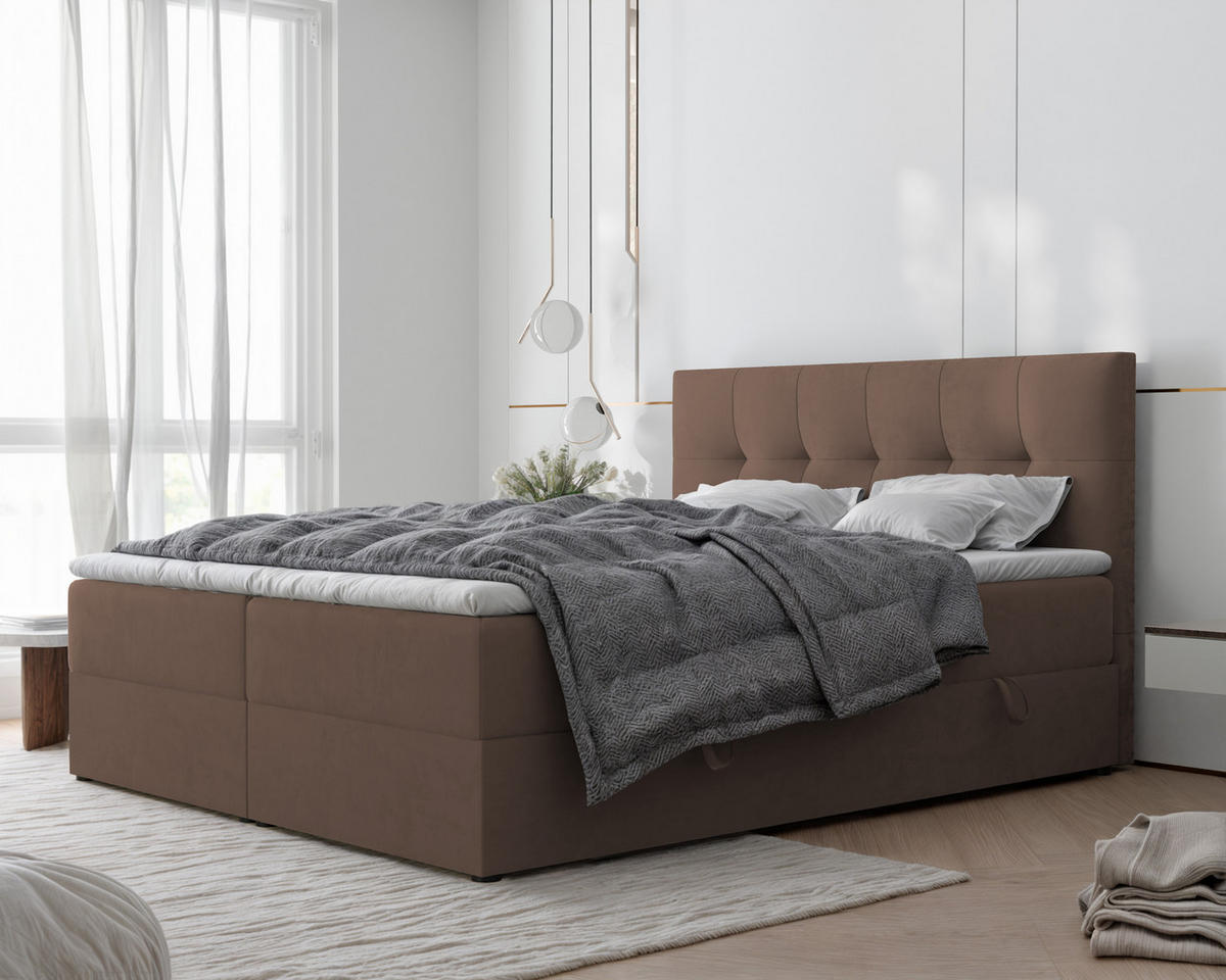 BOXBETT RENZO 200/200 cm mit Matratze und Topper, Hellbraun - Hellbraun, Holzwerkstoff/Textil (200/200cm) - Idohome