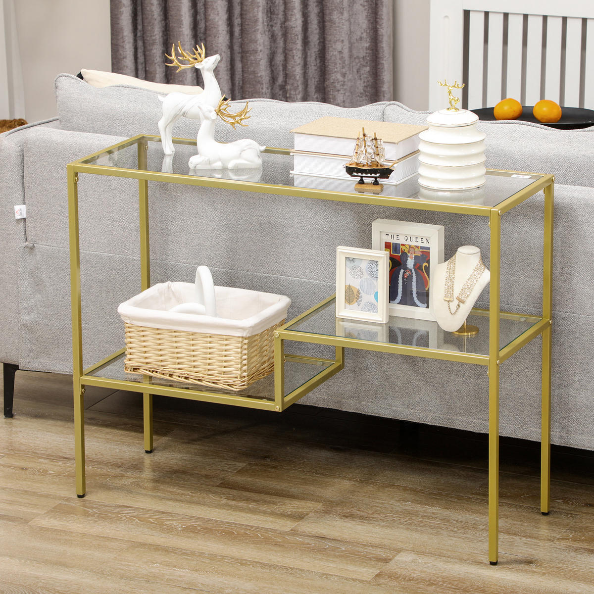 KONSOLENTISCH Gold Hartglas Stahl 1 Stück - Goldfarben, Kunststoff (100/32/76cm) - GiPP