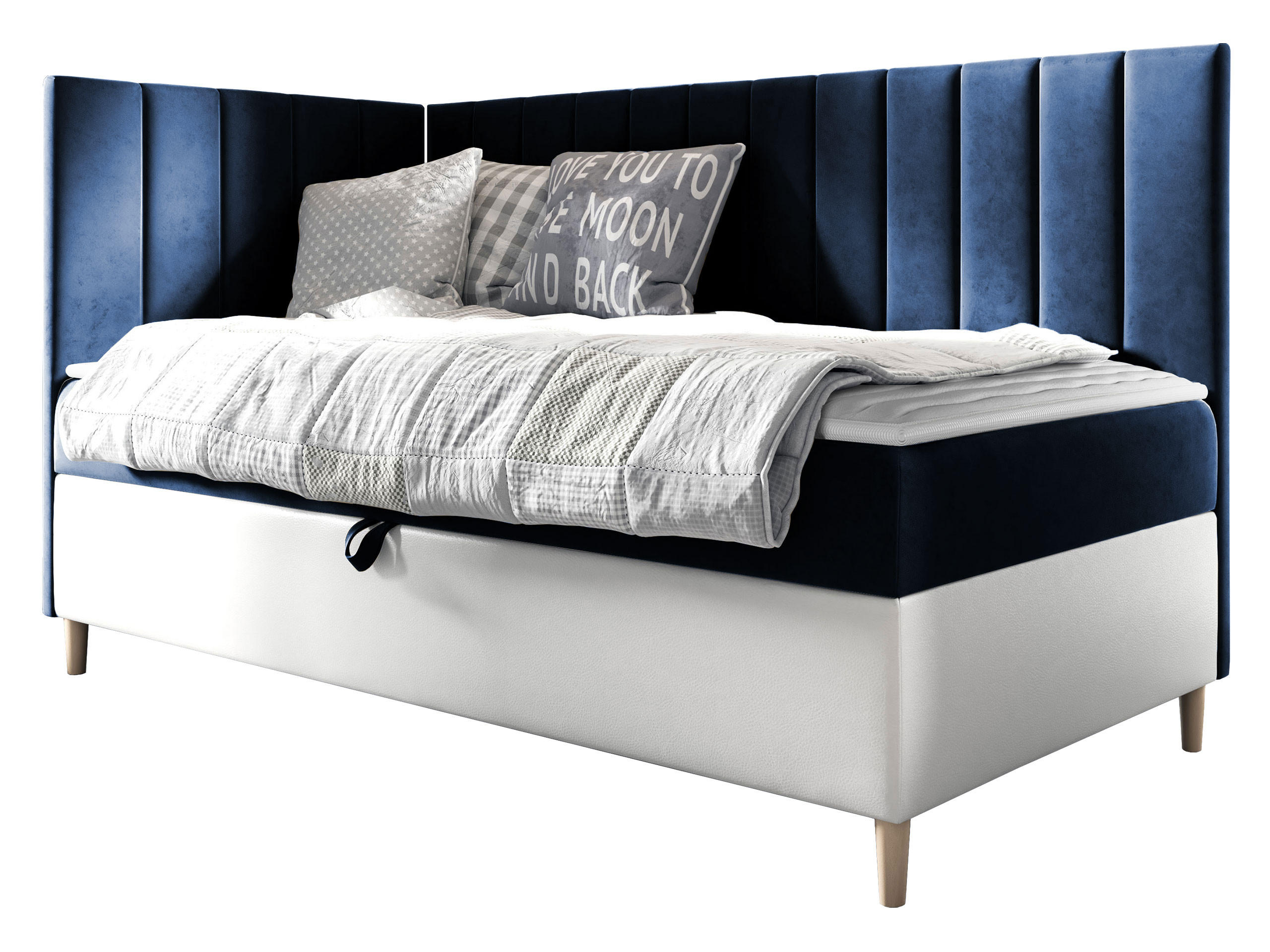 BOXBETT Maja Junior 3, Seite zum Öffnen des Bettkastens: Links - Blau/Weiß, Holz (80/200cm) - MIRJAN24