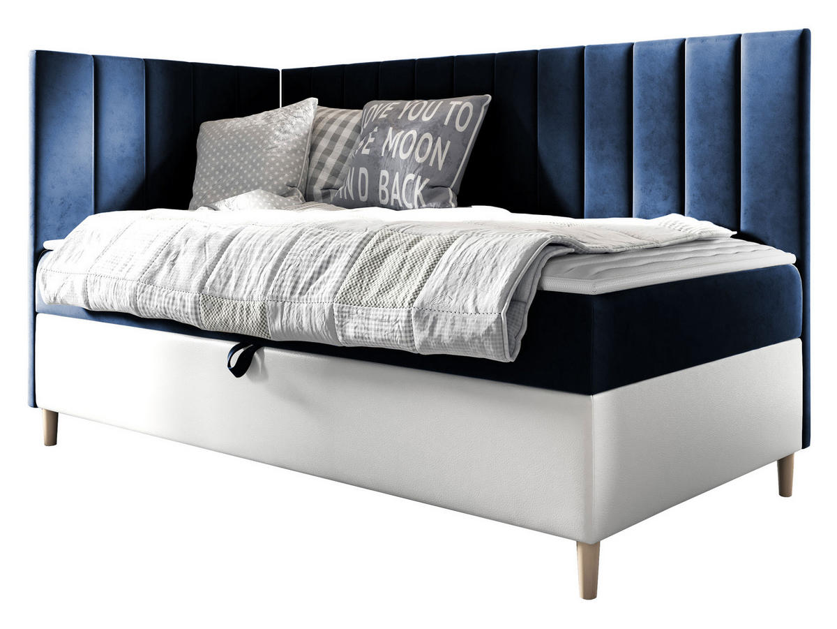 BOXBETT Maja Junior 3, Seite zum Öffnen des Bettkastens: Links - Blau/Weiß, Holz (80/200cm) - MIRJAN24