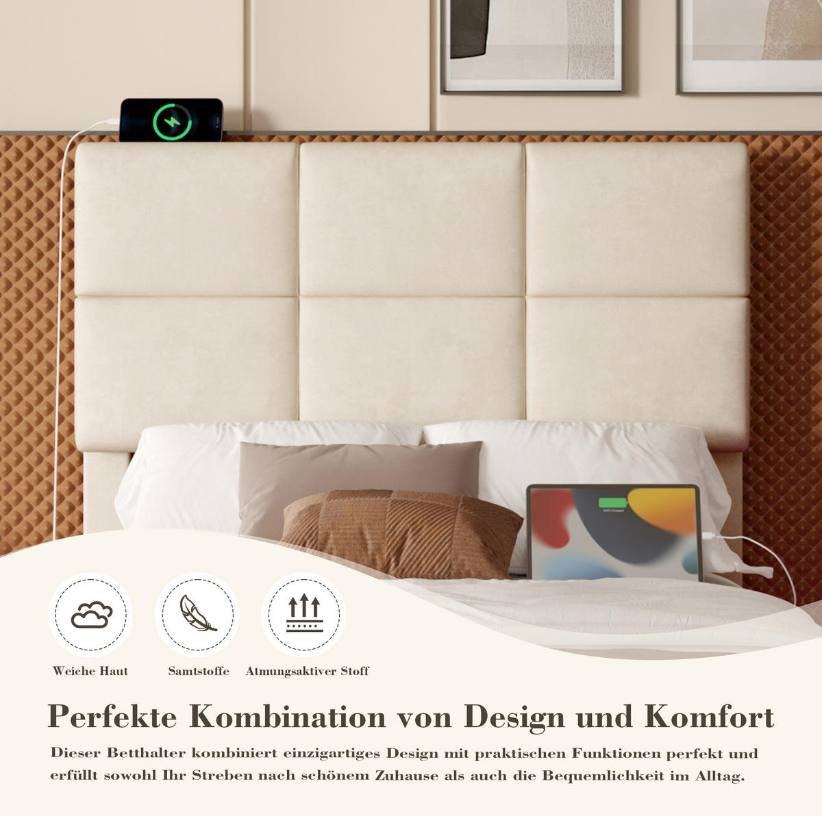 BETT mit Stauraum 90x200 cm Samt Beige - Beige, Metall (90/200cm) - Meubliv
