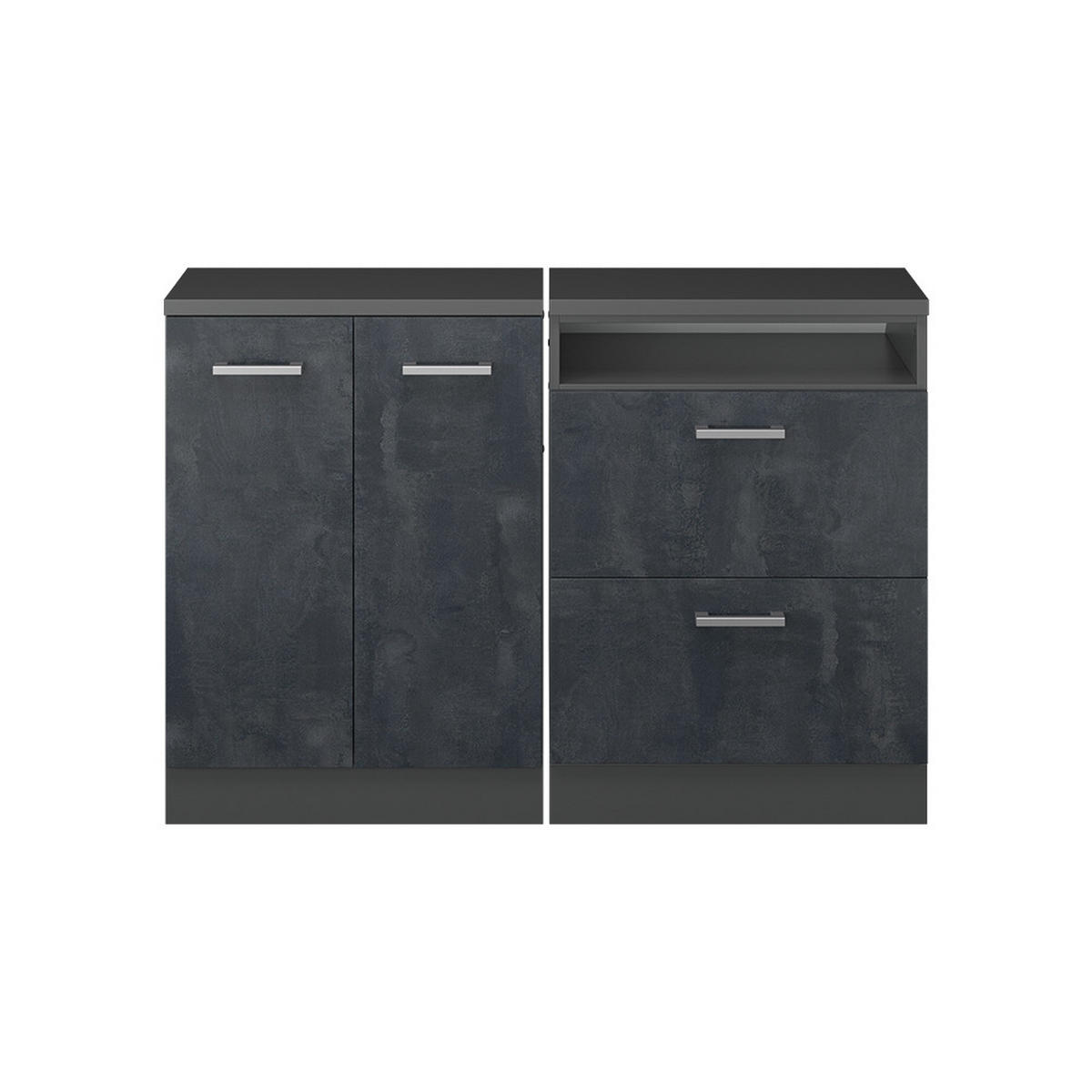 KUHINJSKI ORMAR ZA KOSINE KROVA R-Line Crni Beton 120 cm Set od 2 korpusa ormara, dubina 60 cm - crna/antracit, drvni materijal (120/83.8/60cm) - Vicco
