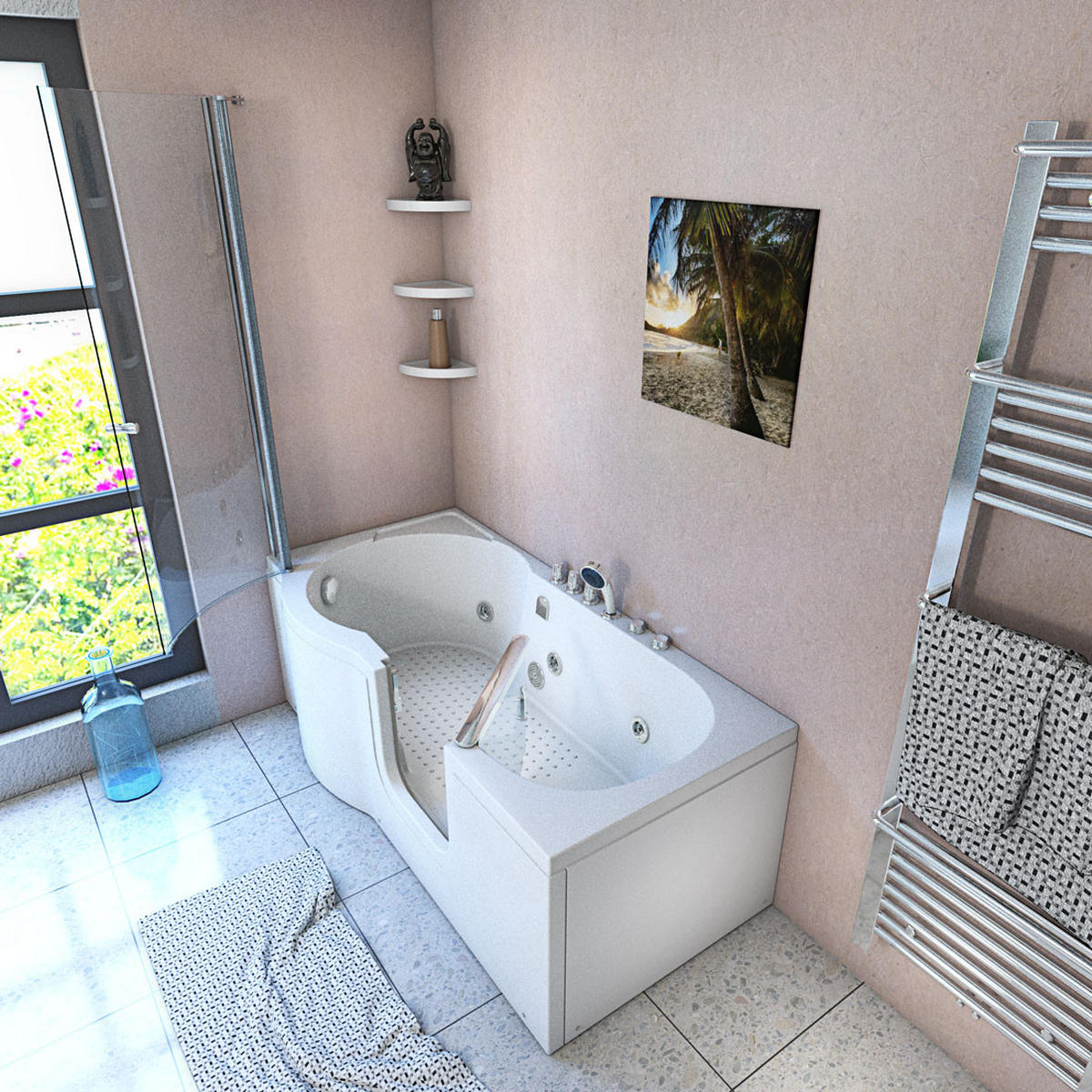 SENIORENDUSCHE Whirlpool mit Tür S12D-TH-WP-R-EC - Weiß, Glas/Kunststoff (170/200/85cm) - AcquaVapore by Sandra Jentho