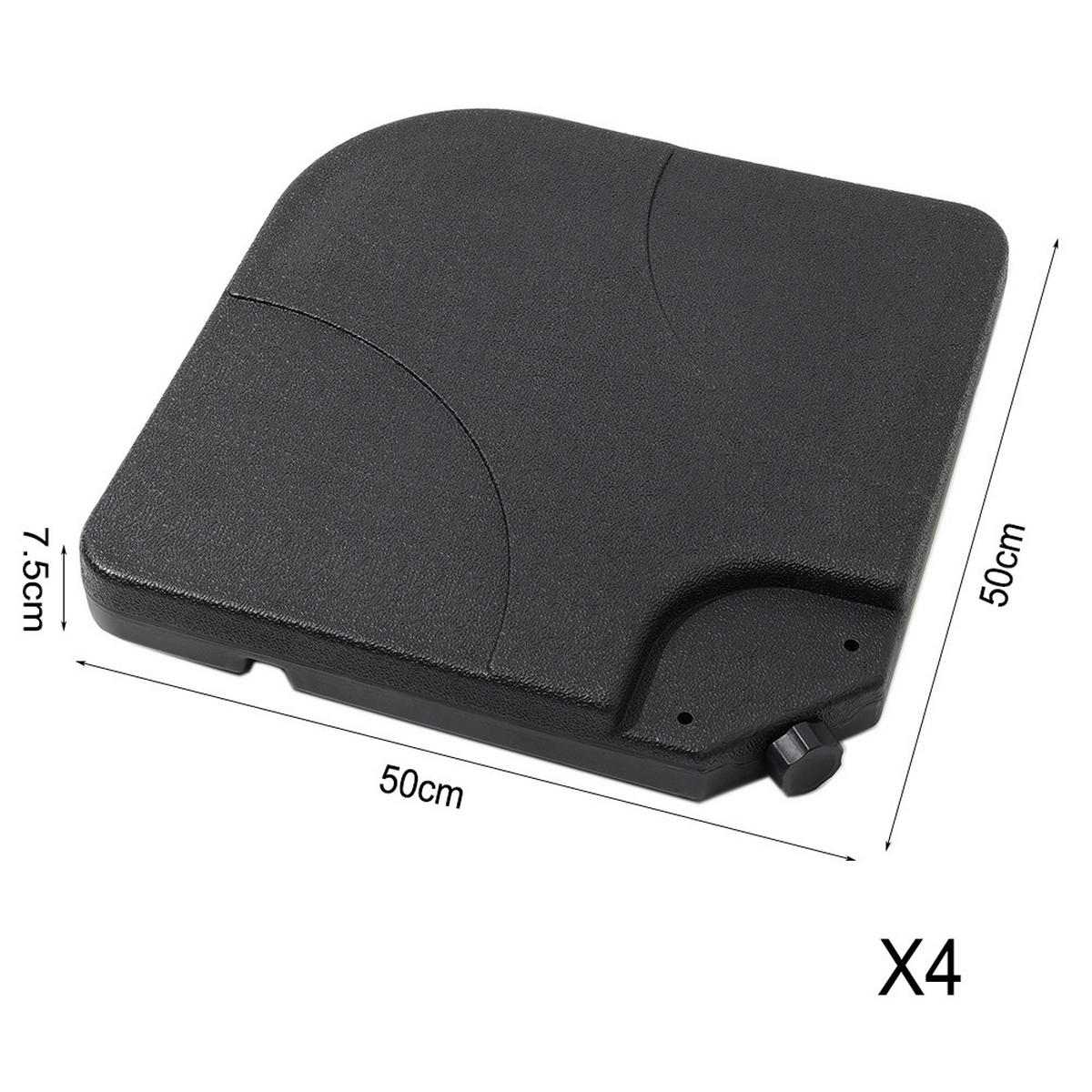 SONNENSCHIRMFUSS 4er-Set aus HDPE in Schwarz quadratisch mit Wasser oder Sand befüllbar wetterfest und standfest 150 × 50 × 7,5 cm je 8,8 kg - Schwarz, Kunststoff (50/50cm) - Livingandhome