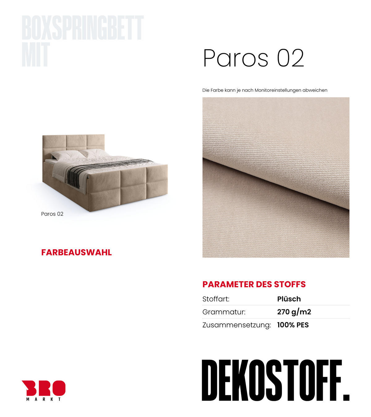 BOXSPRINGBETT Boston Duo Mit Bettkasten, Topper und Matratze Creme Paros 02 140x200 cm - Creme/Schwarz, Textil (140/200cm) - Bromarkt