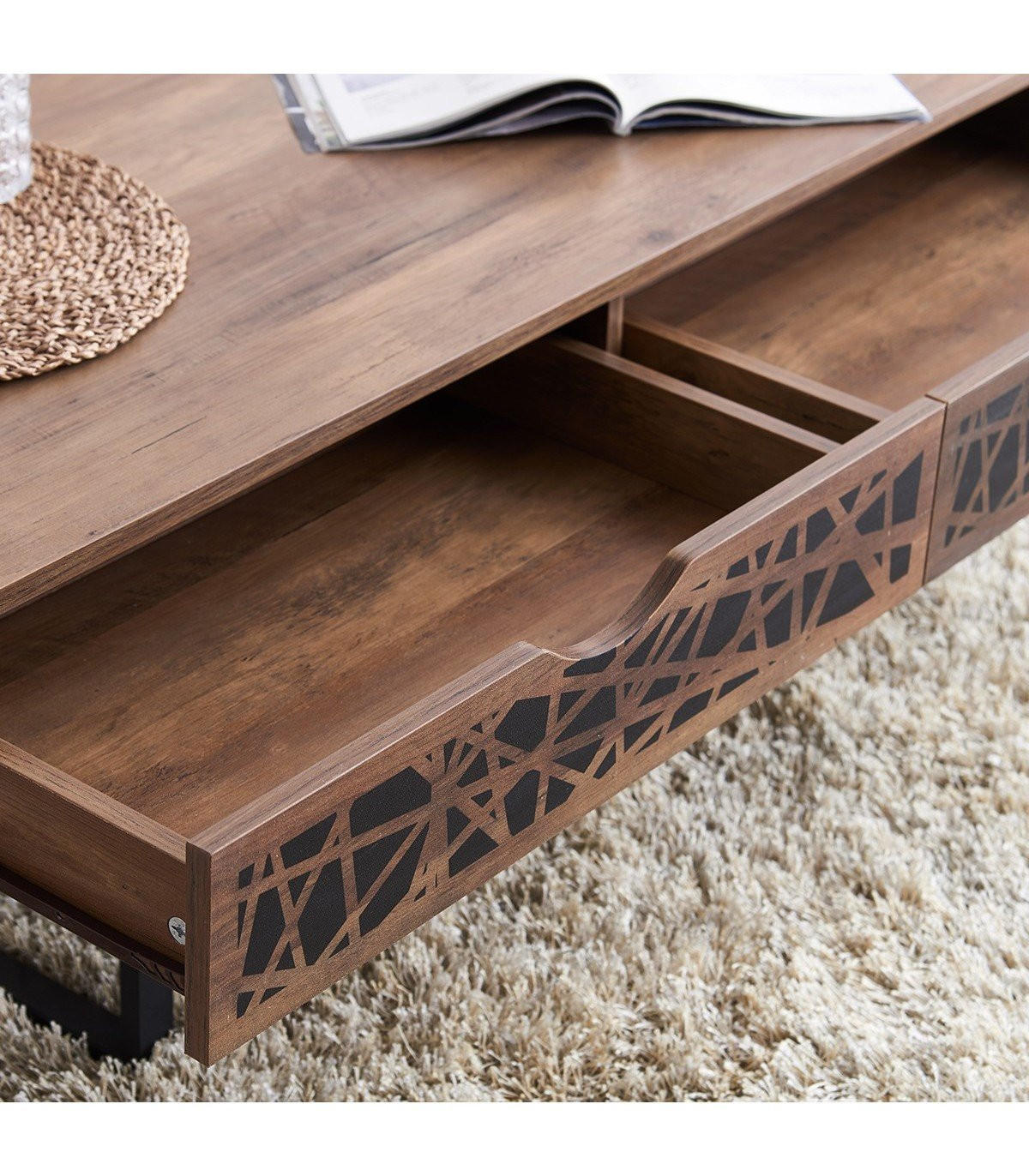 COUCHTISCH mit 2 Schubladen - Anaëlle - 120/59/39.5 cm - Dunkelbraun, Holzwerkstoff (59/120cm) - Calicosy