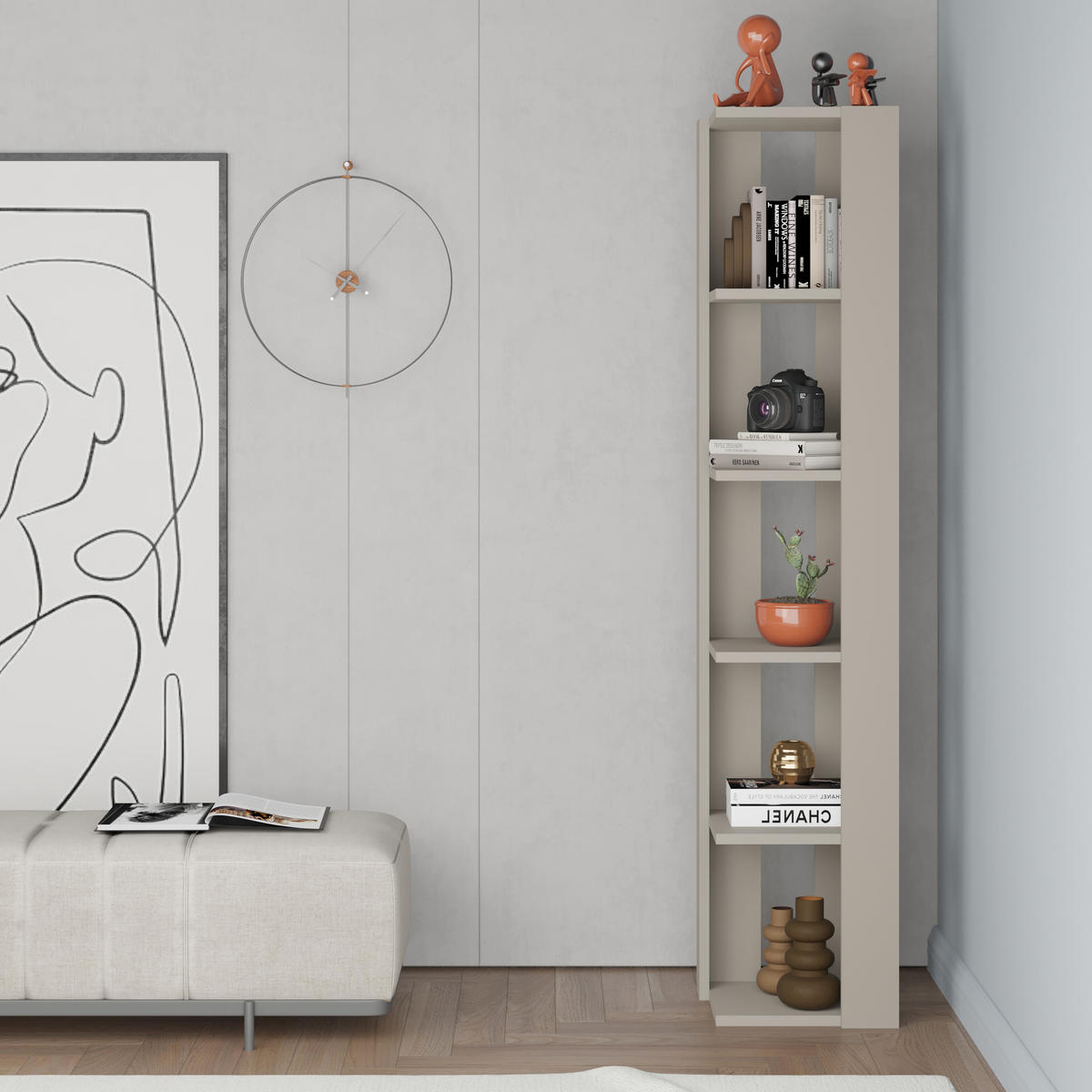 ECK BÜCHERREGAL Nati Sandstein 34/34/161 cm - Sandfarben, Holzwerkstoff (34/160.8/34cm) - Decortie
