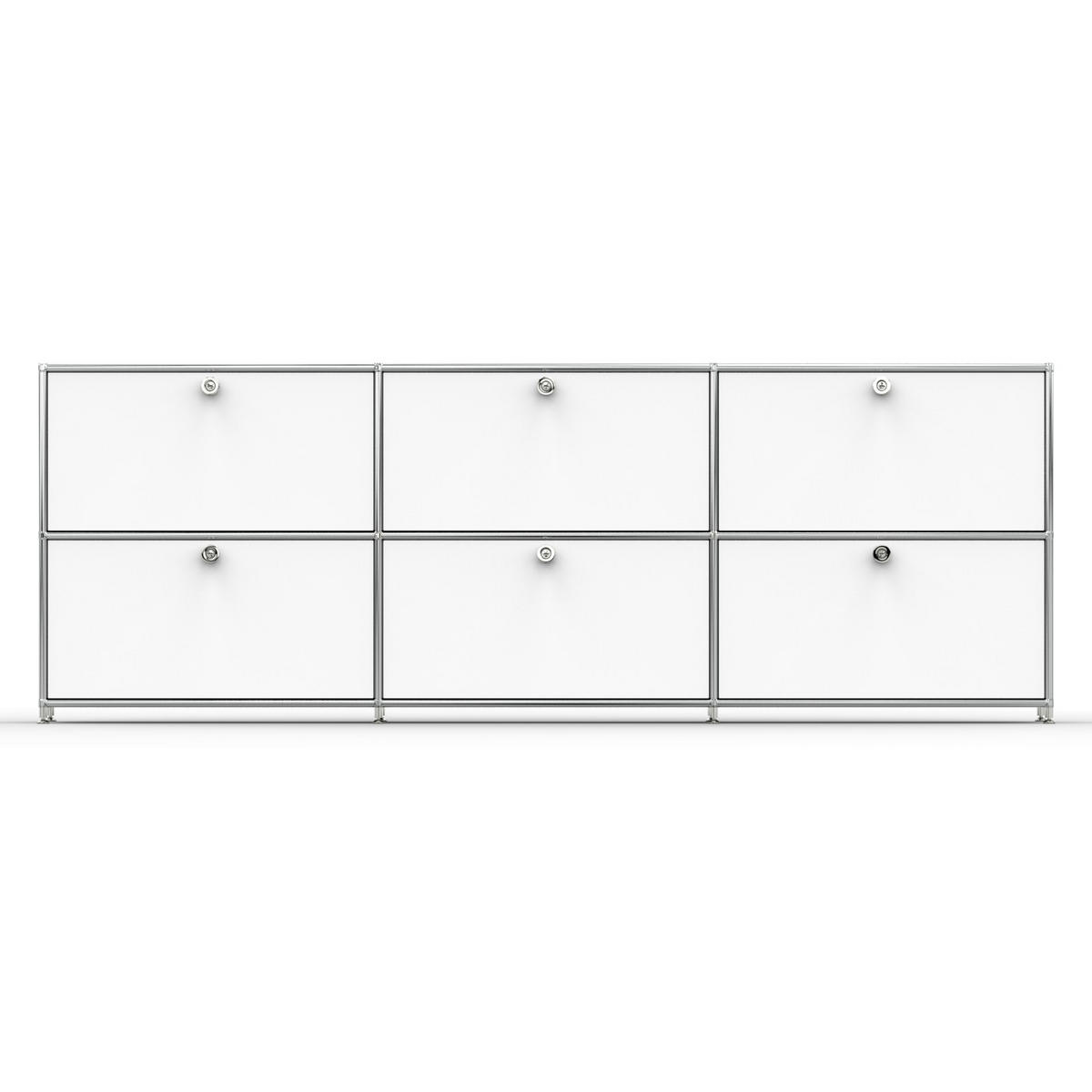 AKTENSCHRANK, 6 Klappen & Schloss, Breite 227 cm, Signalweiß - Chromfarben/Silberfarben, Metall (40/80.5/227.2cm) - Versee