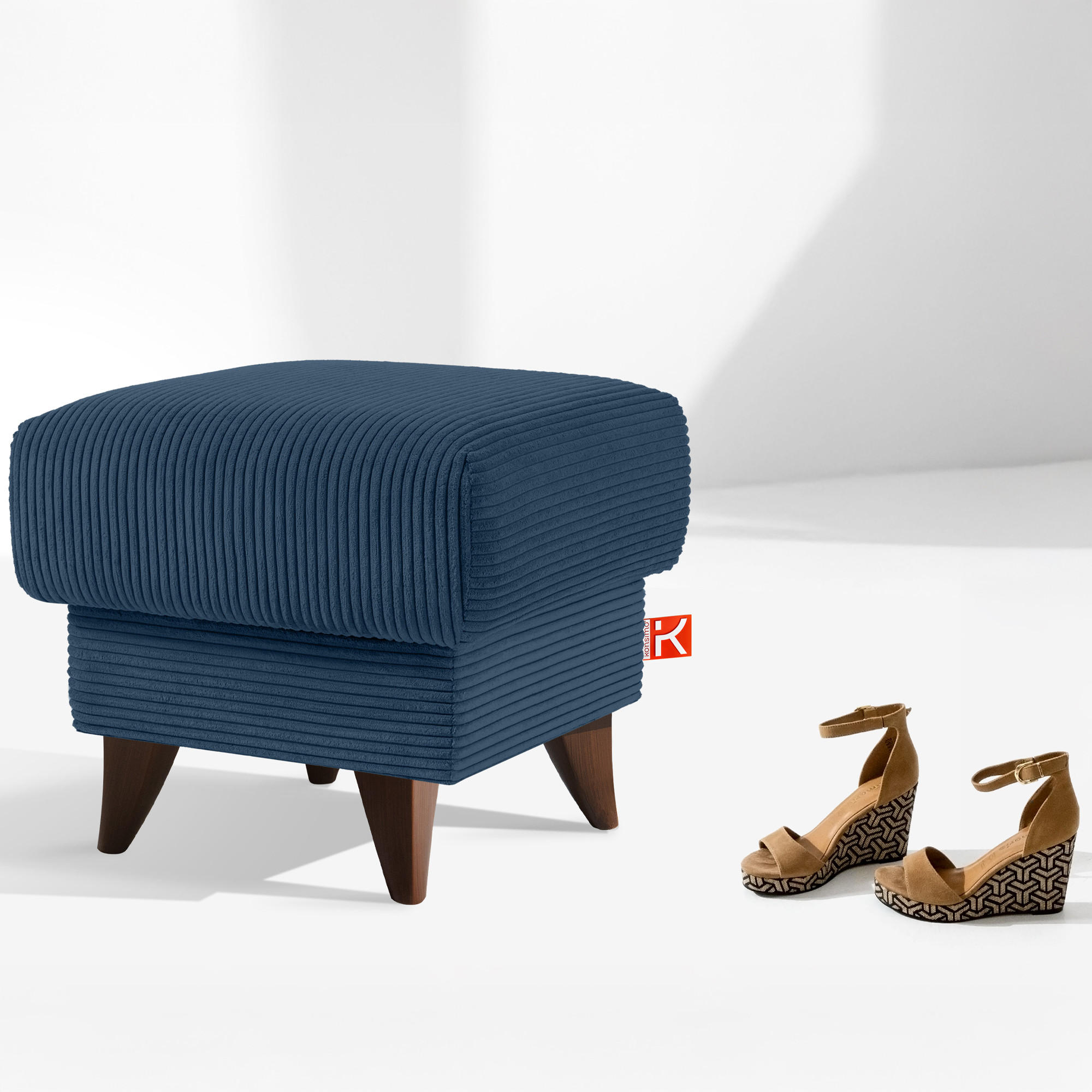 FUẞSTÜTZE GUSTAVO II, Marineblau - Braun/Dunkelblau, Holz/Holzwerkstoff (53/49/53cm) - KONSIMO®