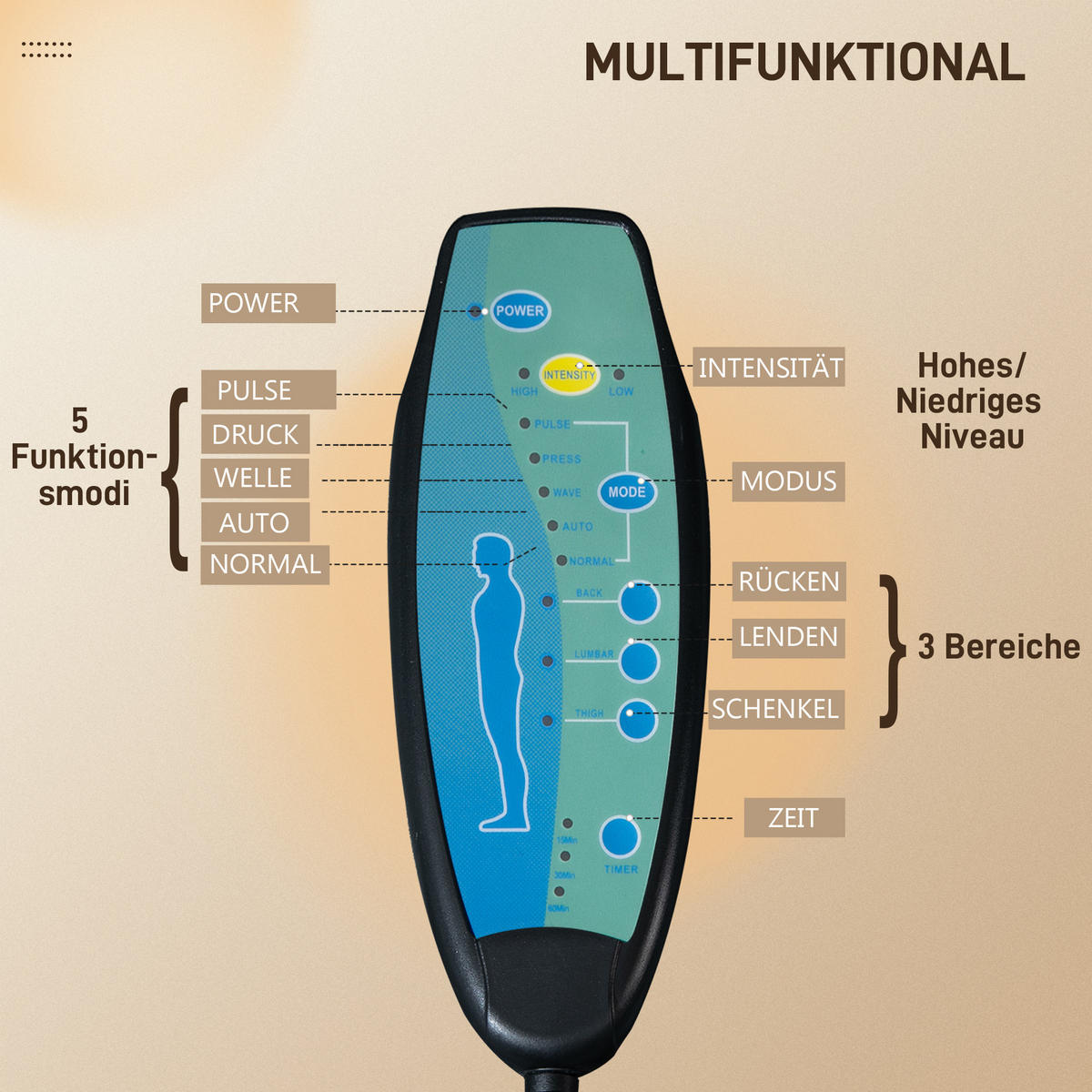 BÜROSTUHL mit Massagefunktion, Ergonomischer Schreibtischstuhl, Schwarz - Schwarz, Kunststoff (62/130/70cm) - Vinsetto