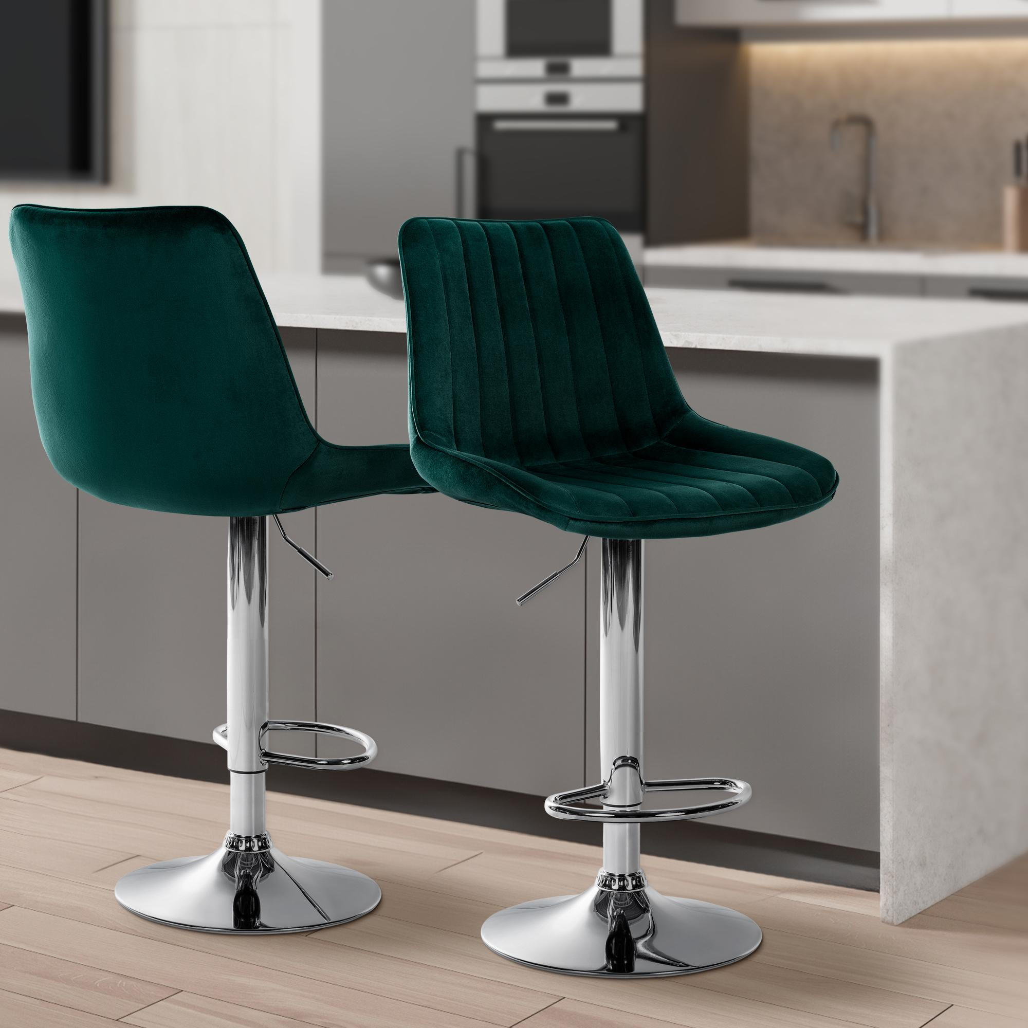 BARHOCKER RIO Grün Samt Chrom - Grün, Textil/Metall (49.5/91/50cm) - DELUKE
