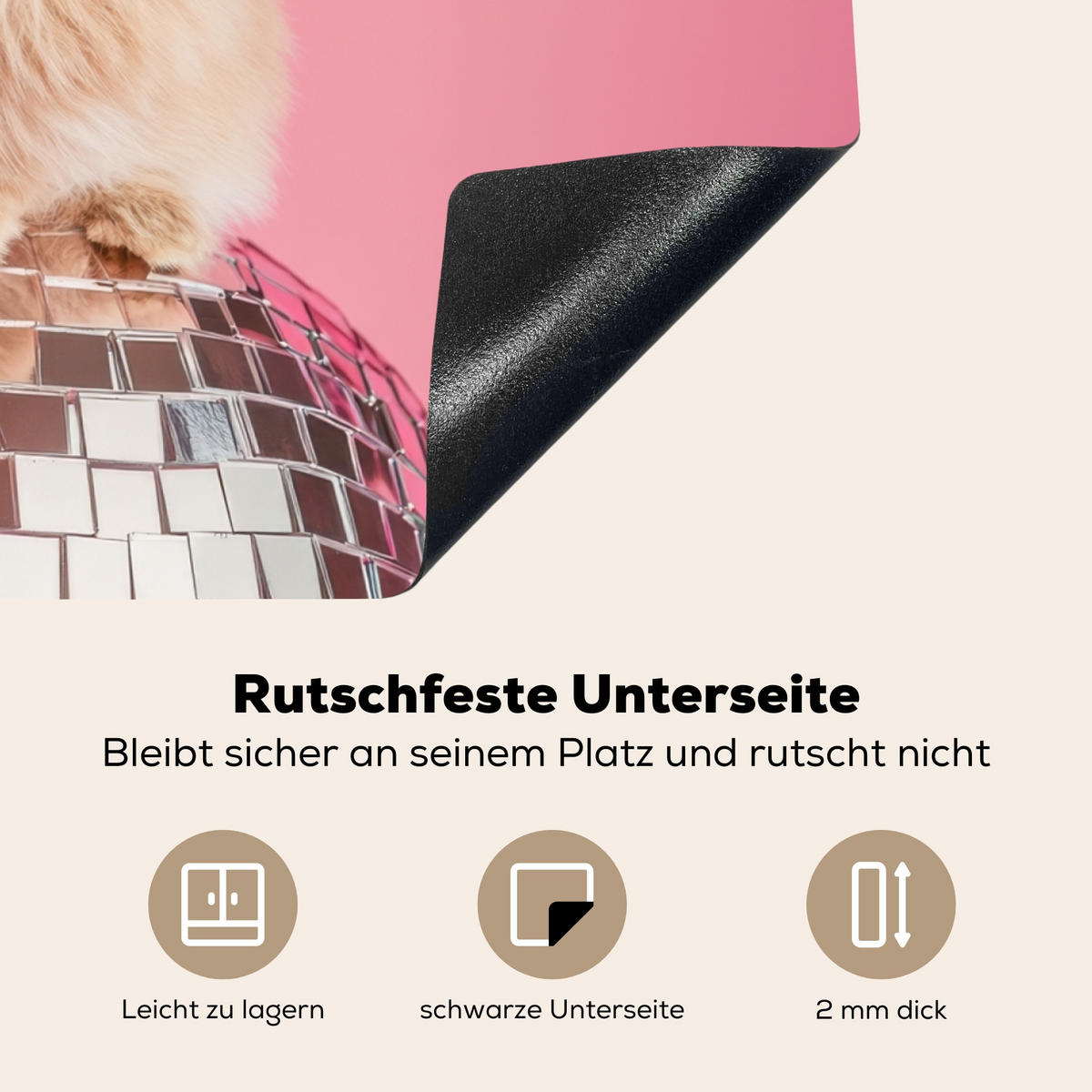 HERDABDECKPLATTE Schleife - Discoball - Kaninchen Induktionsmatte 71x52 cm - Pink, Kunststoff (71/52/0.2cm) - MuchoWow