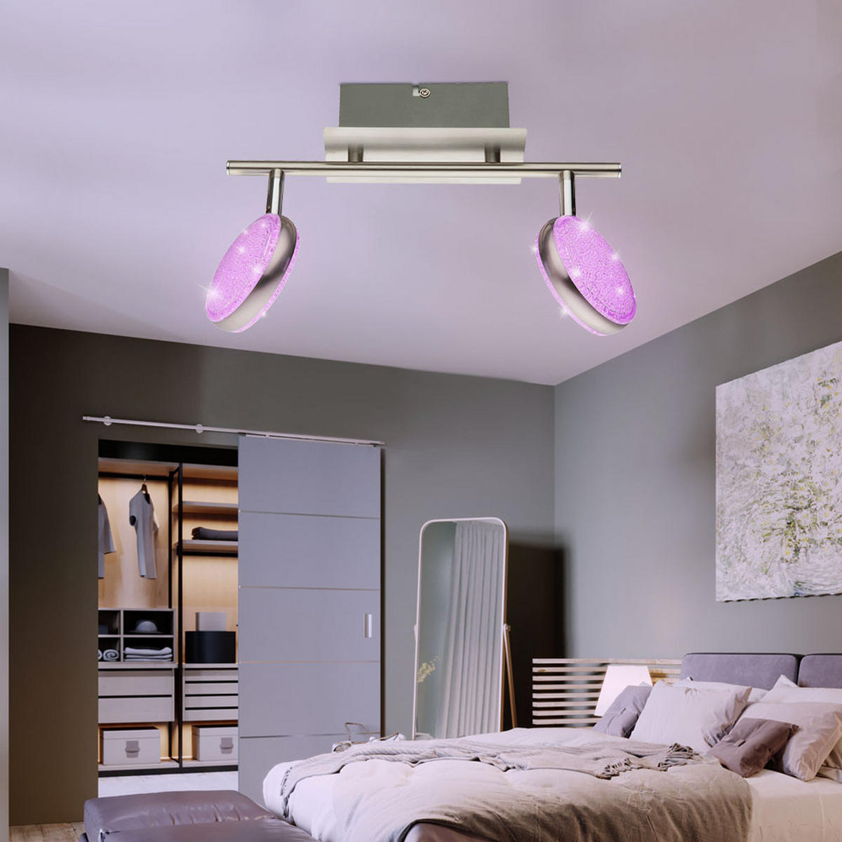 LED DECKENLEUCHTE BAMENDA Silber Kristalloptik - Silberfarben, Metall (31/8/21cm) - Globo Lighting