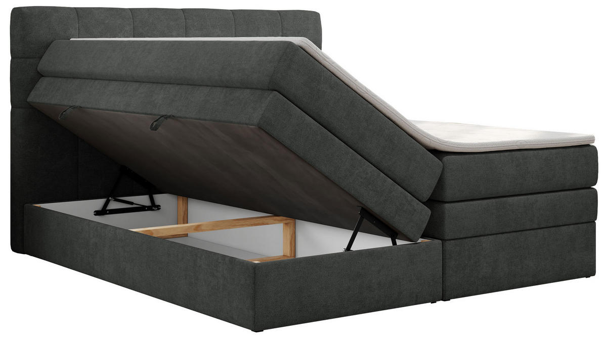 BOXSPRINGBETT LUKA KING 140/200 Dunkelgrau Struktur - H3 - Dunkelgrau, Holz/Textil (140/200cm) - MKS
