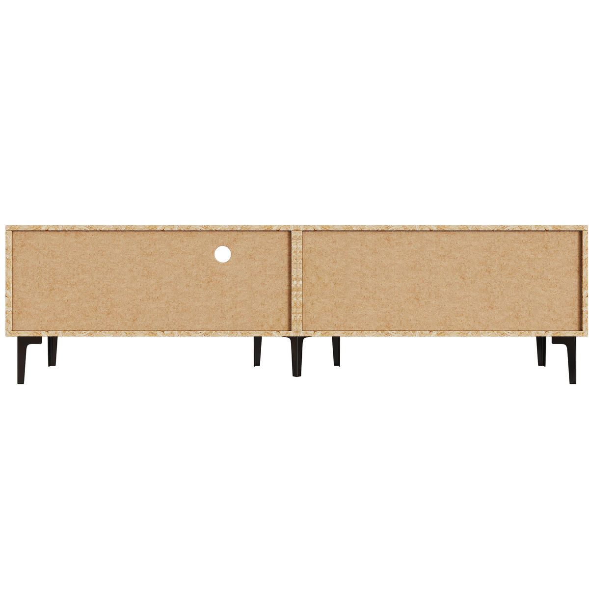 TV-LOWBOARD aus Spanplatte 180x35x49 cm Eichefarben/Schwarz mit 3 Türen und 2 offenen Fächern - Schwarz, Holzwerkstoff (180/49/35cm) - Modfu