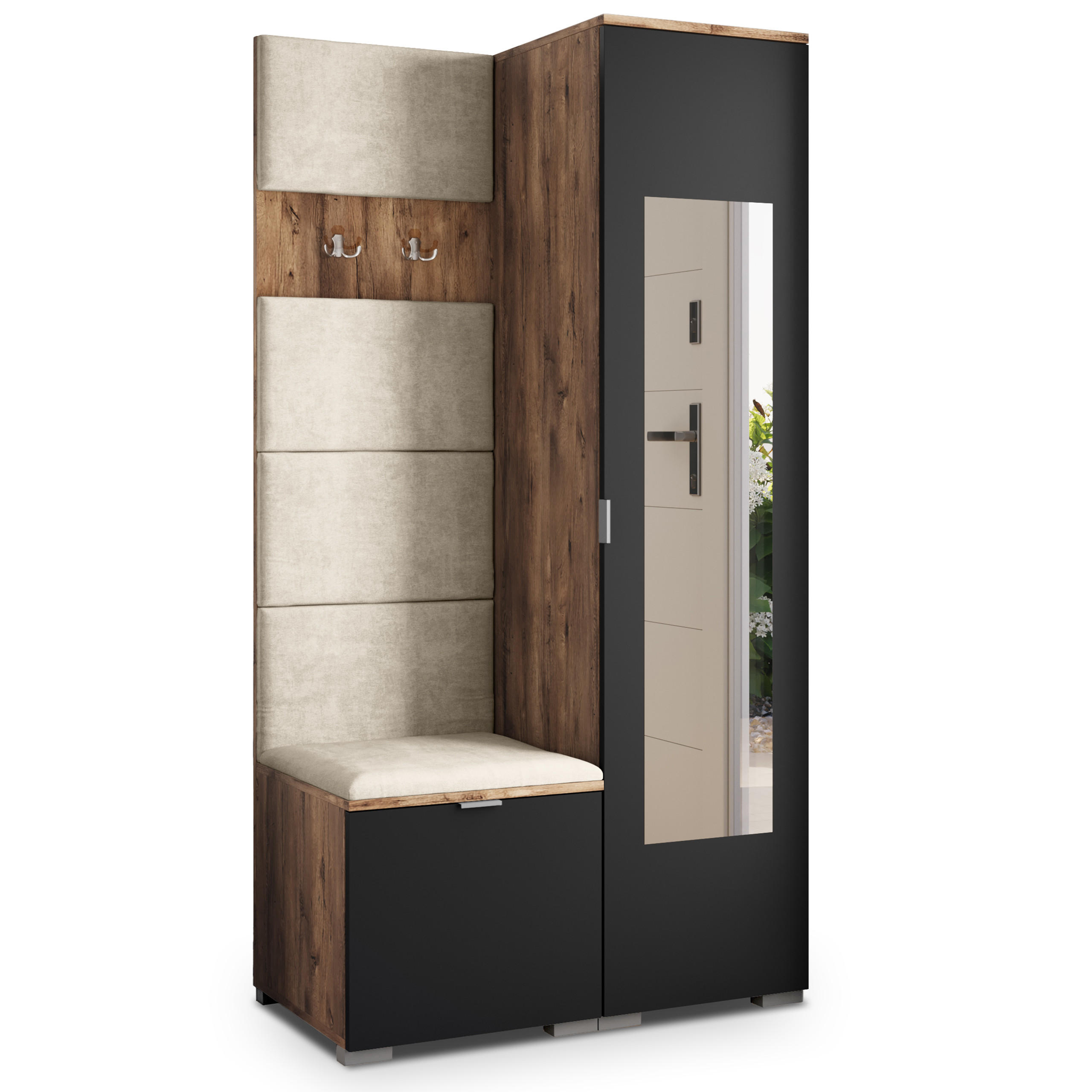 Masseno Garderobenschrank Eiche, Schwarz, Beige 95x181x51 cm