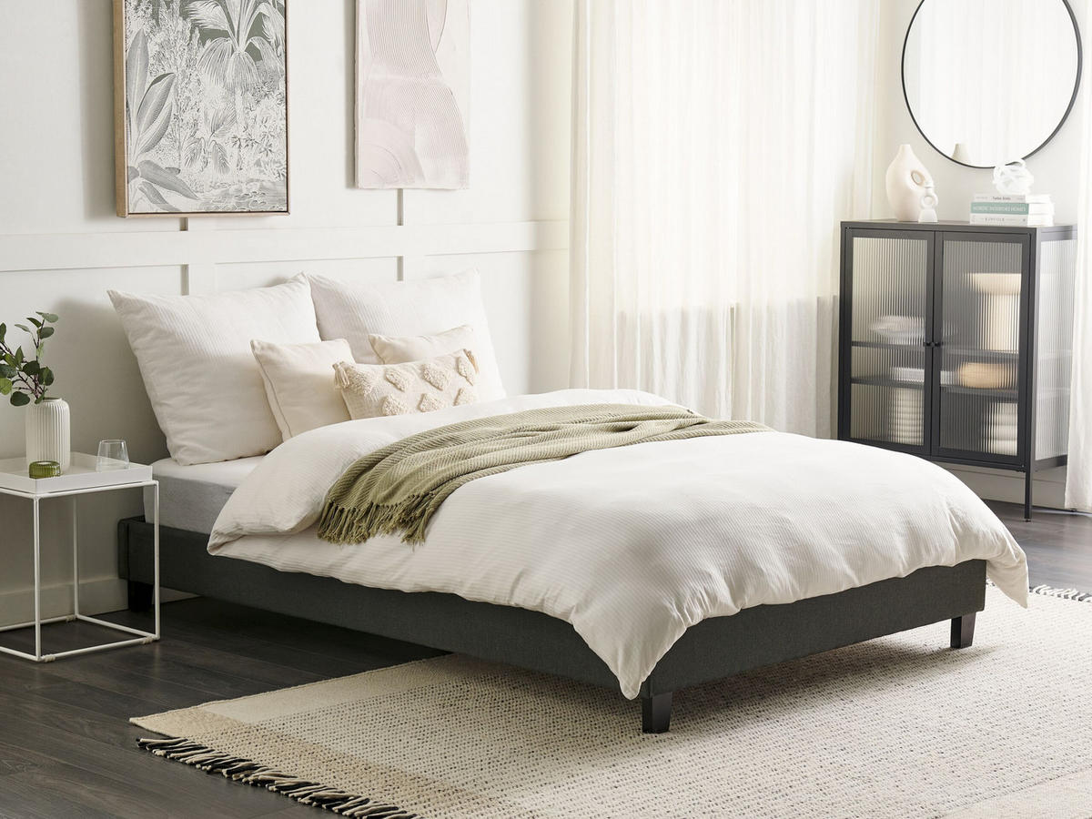 POLSTERBETT mit Lattenrost 140x200 cm Grau Roanne - Grau, Textil (140/200cm) - Beliani