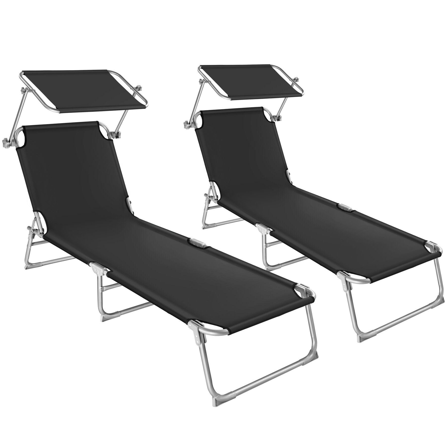GARTENLIEGE 2er Set, 190 x 68 x 28 cm,schwarz - Schwarz, Kunststoff (68/28/190cm) - tectake