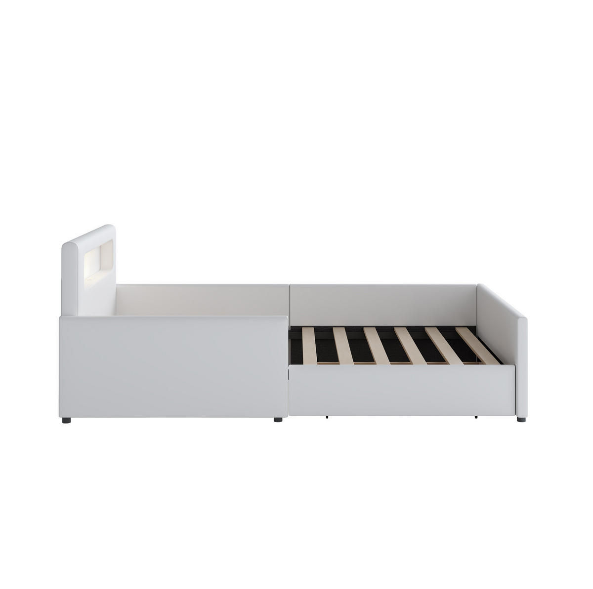 POLSTERBETT 90/200 cm Weiß mit LED-Beleuchtung, USB-Anschluss und Schublade - Weiß, Textil (90/200cm) - Flora Grace