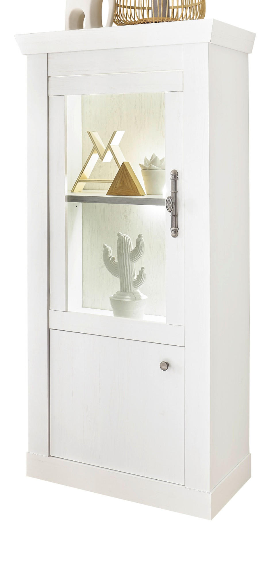 VITRINE weiß Pinie Landhaus, Vitrinenschrank mit Soft-Close und Beleuchtung - Weiß, Holzwerkstoff/Kunststoff (72/146/38cm) - Furn.Design