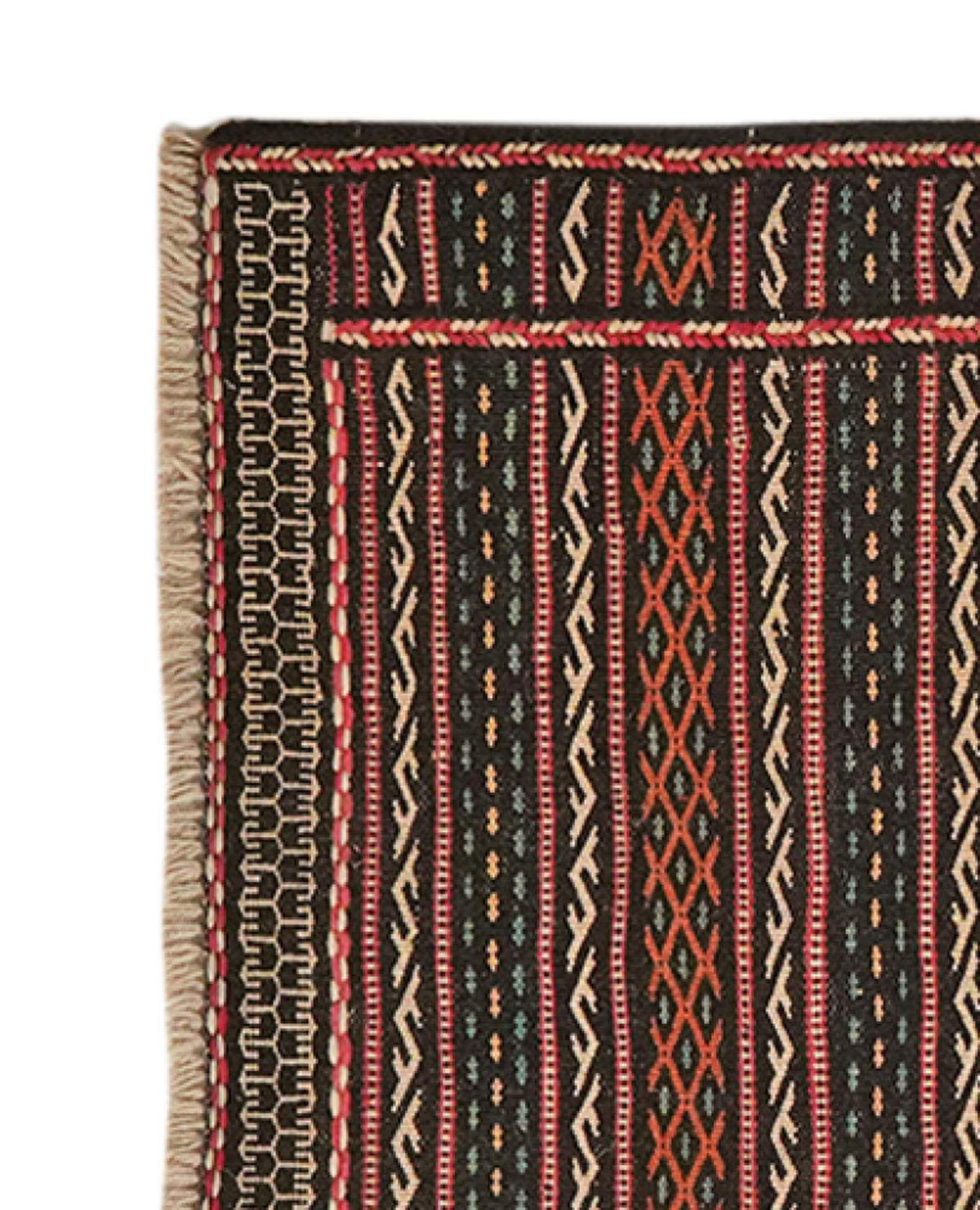 HANDWEBTEPPICH Kelim Kordi Schwarz 93/61 cm Schurwolle - Schwarz, Textil (61/93cm) - Looma