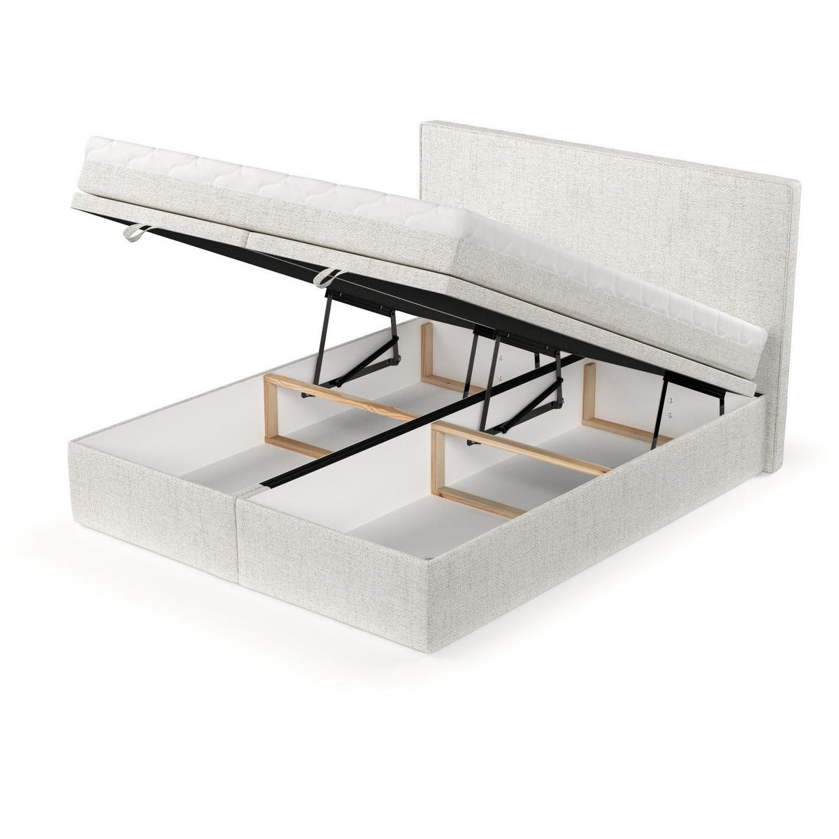 BOXBETT Zalla 180/200 cm Creme im Neve Stoff - Creme/Schwarz, Holz/Holzwerkstoff (180/200cm) - AltaBeds