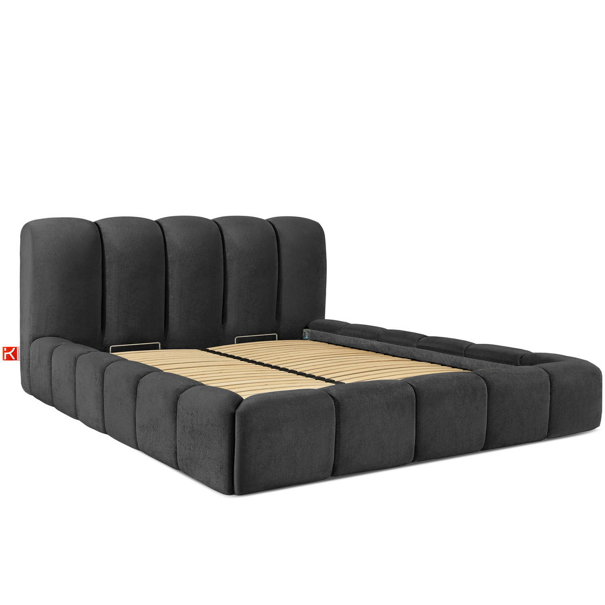 POLSTERBETT MERIDE Chenille, Anthrazit - Anthrazit/Schwarz, Holz/Textil (180/200cm) - KONSIMO®