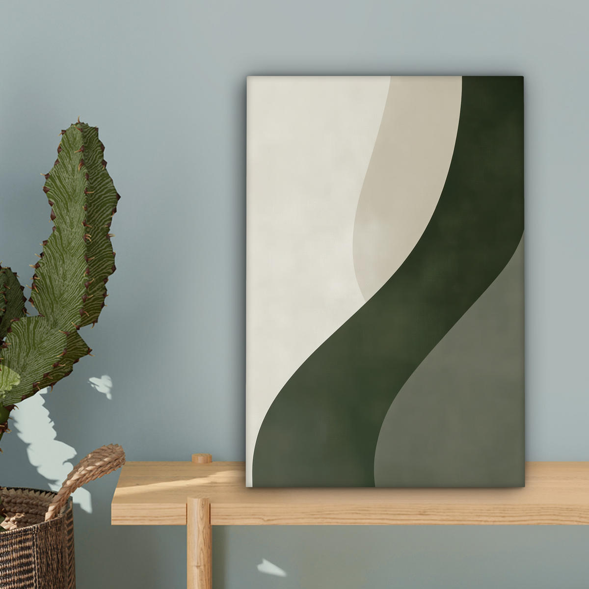 LEINWANDBILD Japandi - Grün - Abstrakt - Modern 20x30 cm - Salbeigrün, Textil (20/30cm) - MuchoWow