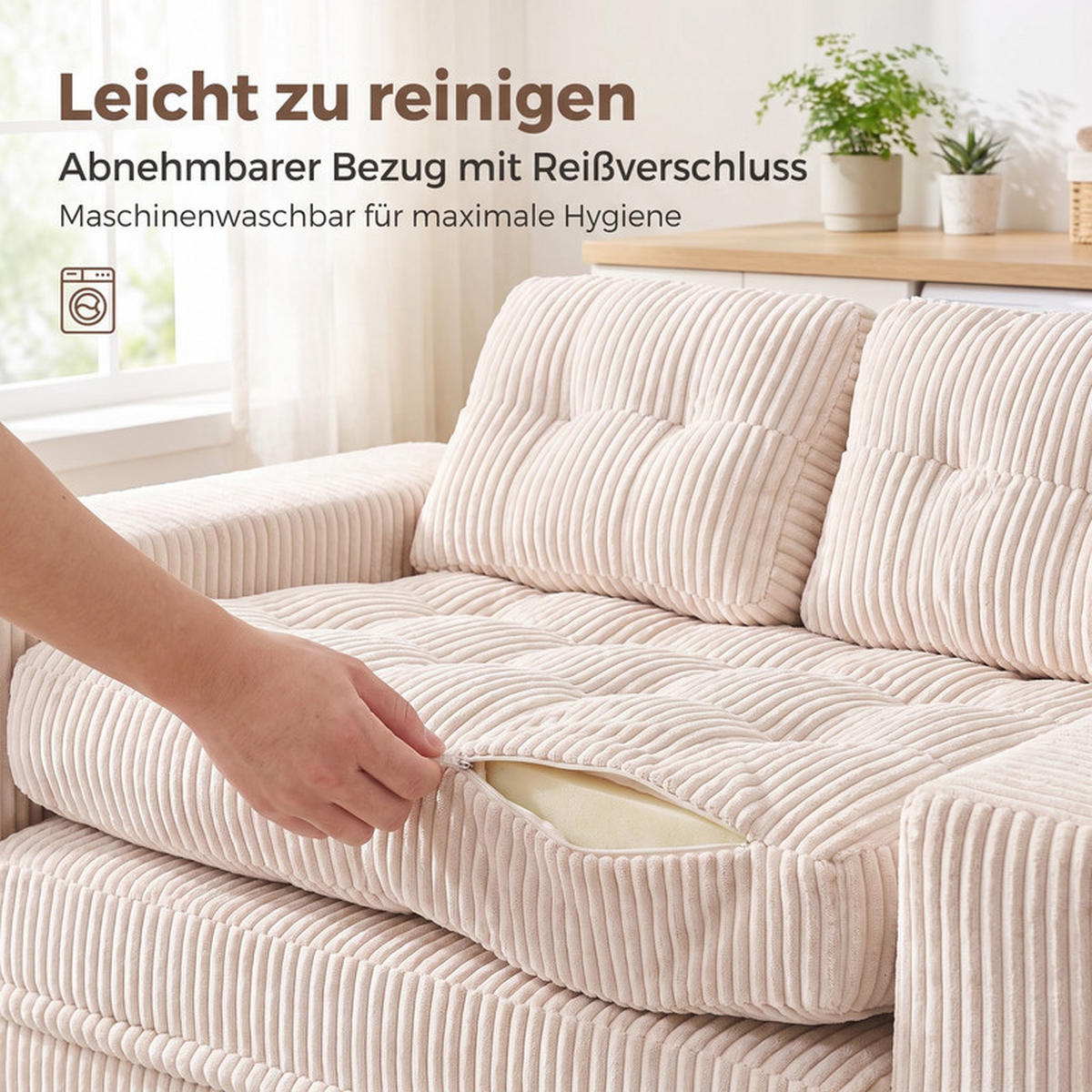 SCHLAFSOFA 140/85/54 cm Beige Cord - Beige, Textil (85/54/140cm) - Oxeza