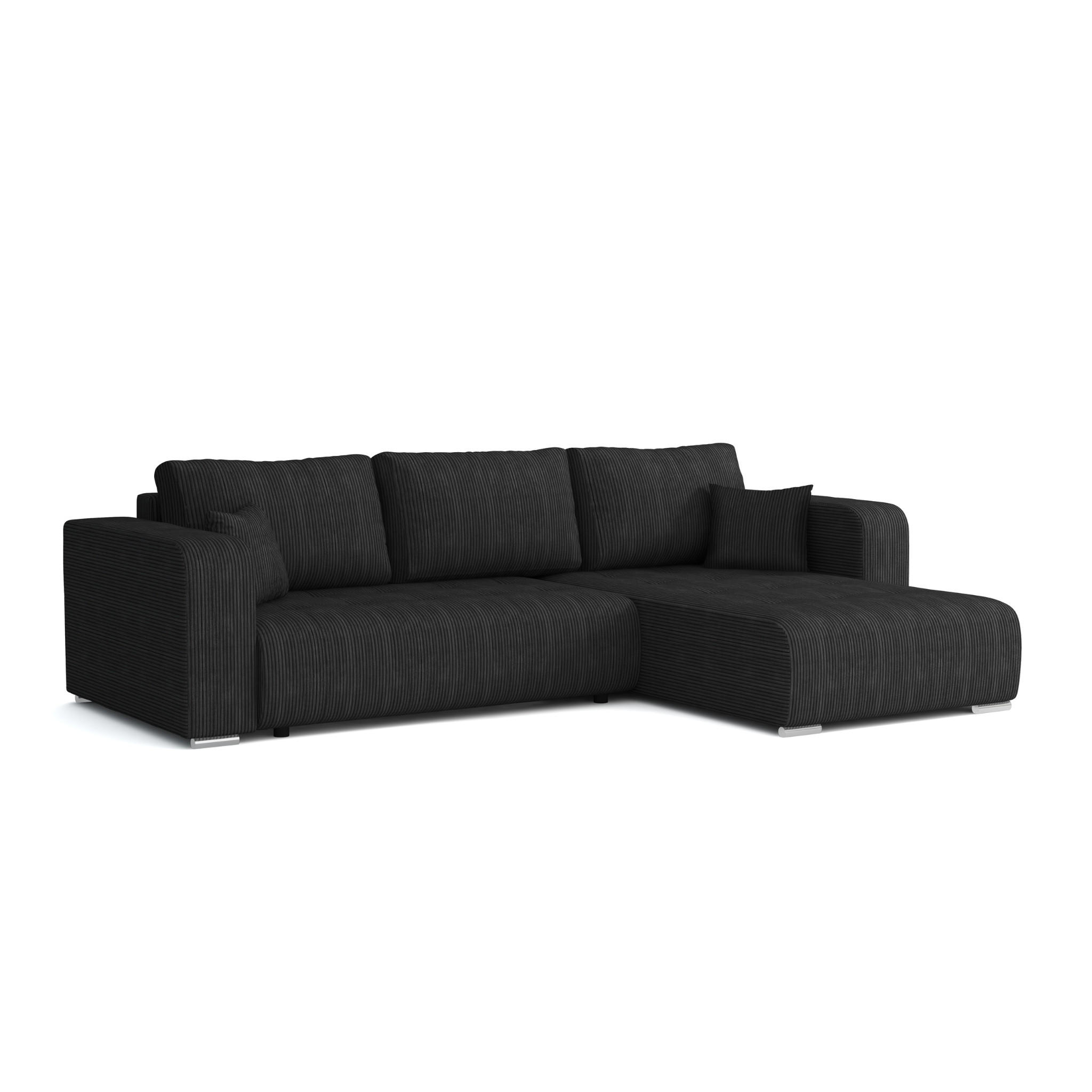 ECKSOFA CARACAS 288/185 in Cord Schwarz mit Schlaffunktion rechts - Schwarz, Holz/Holzwerkstoff (288/185cm) - Deine Möbel 24