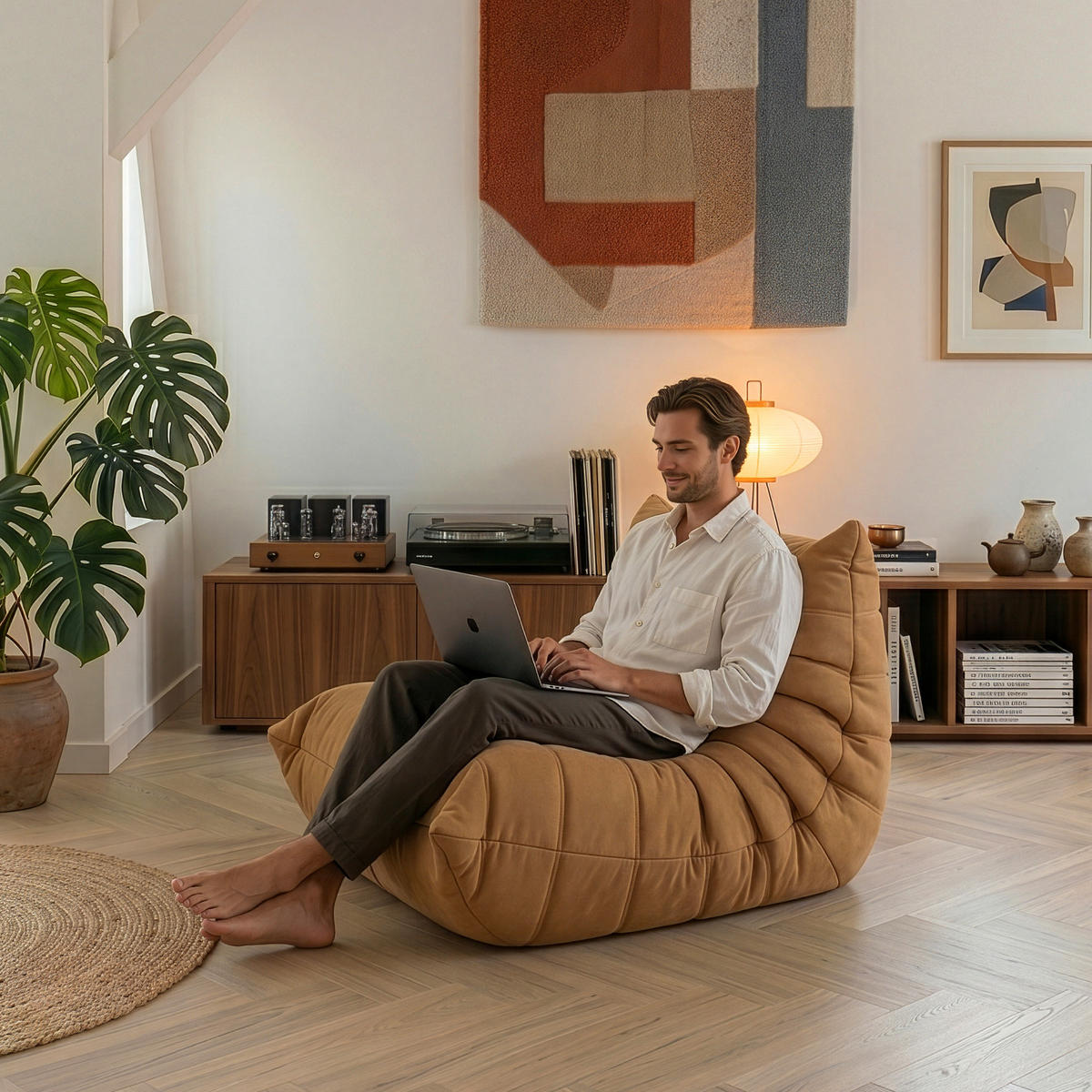 BODENSESSEL Kodsø - Braun, Textil (90/75/100cm) - [en.casa]