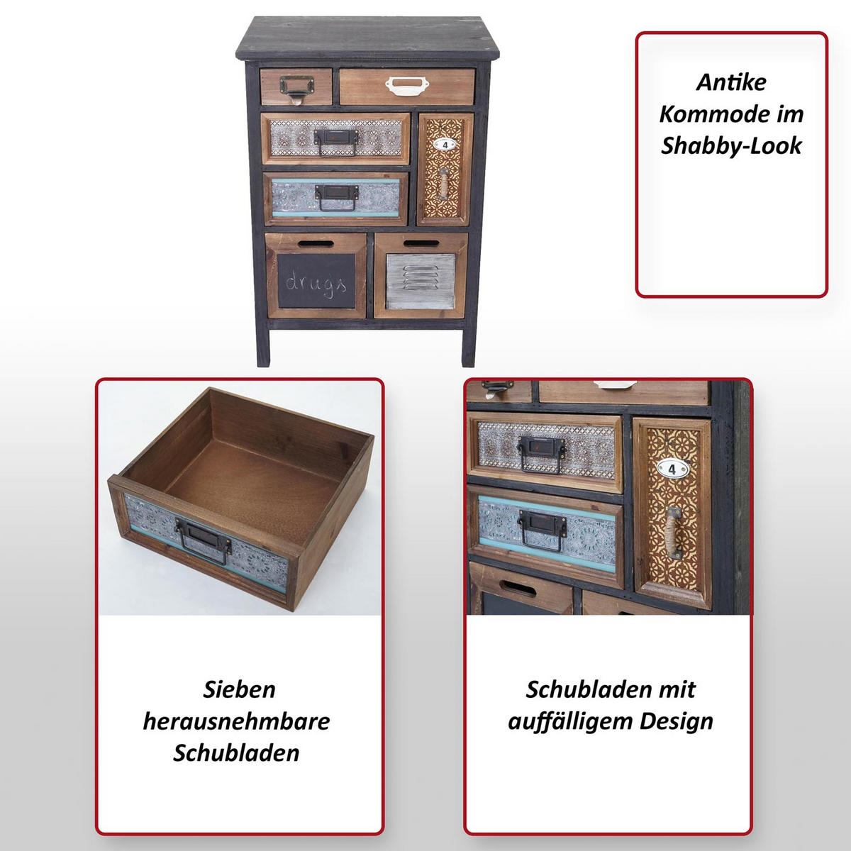 APOTHEKER-SCHRANK Multicolor - Multicolor, Holz (55/78/35cm) - MCW