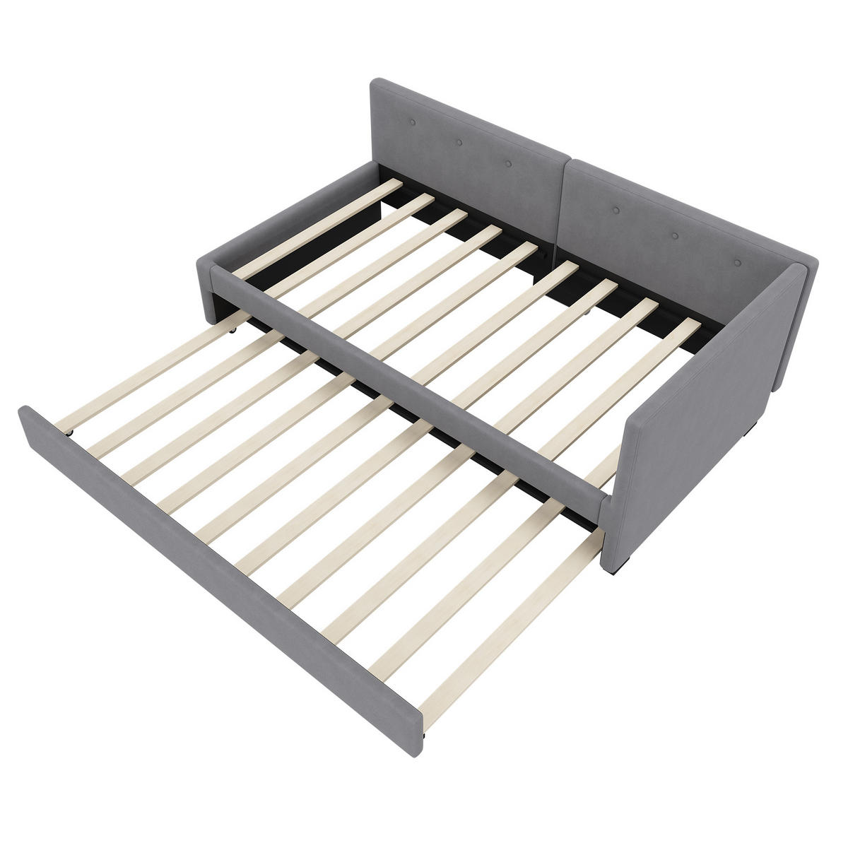 TAGESBETT aus Samt und MDF 90x200 cm Grau mit ausziehbarem Rollbett - Grau, Textil (90/200cm) - IVMEU