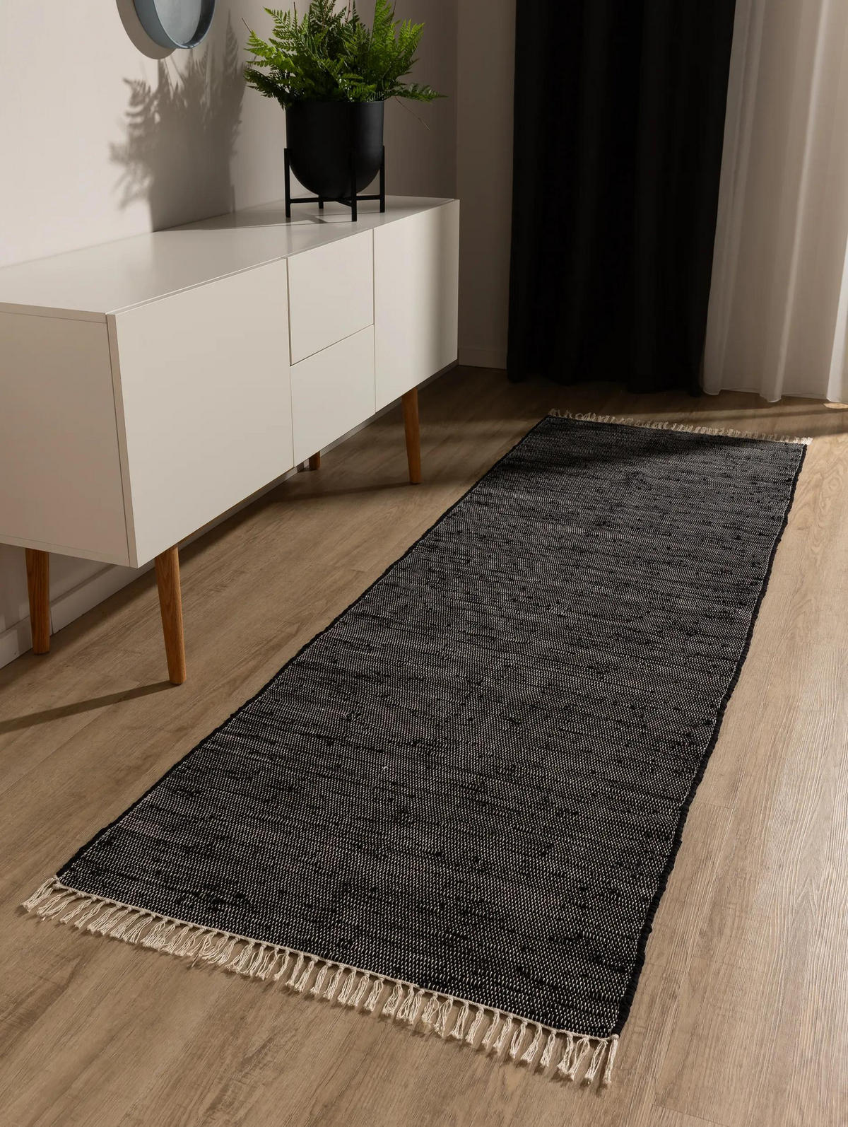 TEPPICH aus recyceltem Material Tom Schwarz 70x200 cm - Schwarz, Textil (70/200cm) - benuta Pop
